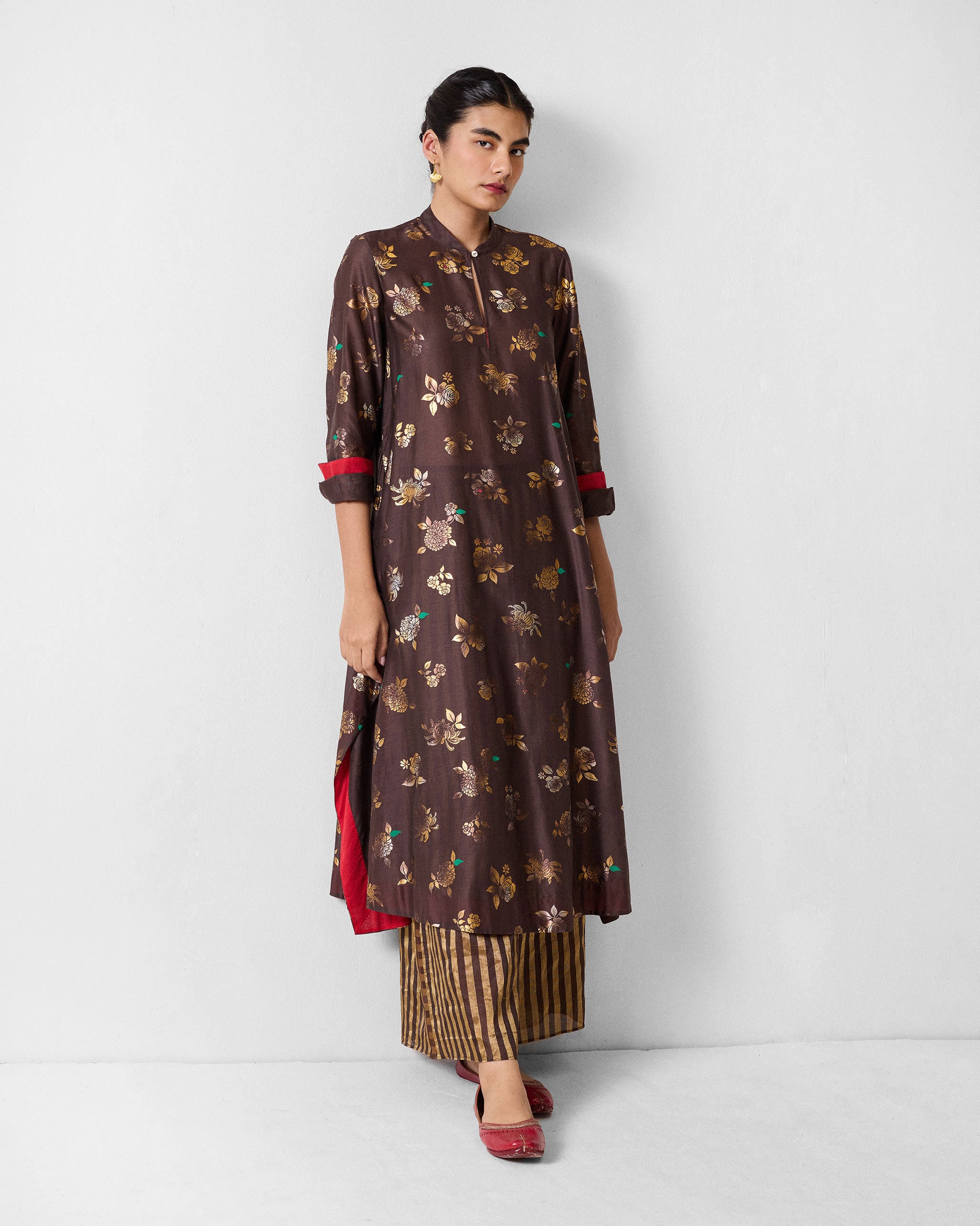 Kovai Kurta - Chocolate Brown & Gold Printed