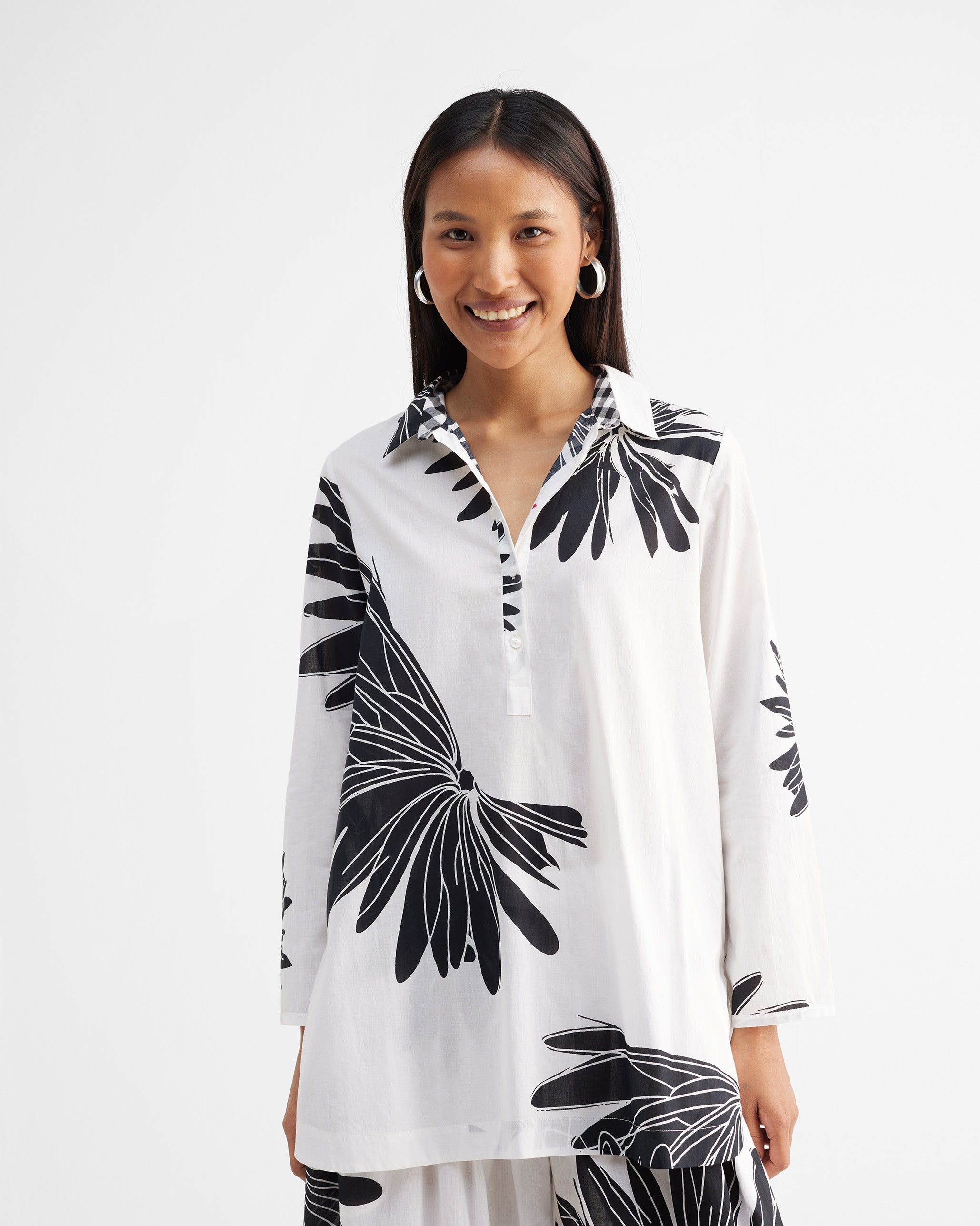 The High Low Shirt Set - Black & White Printed