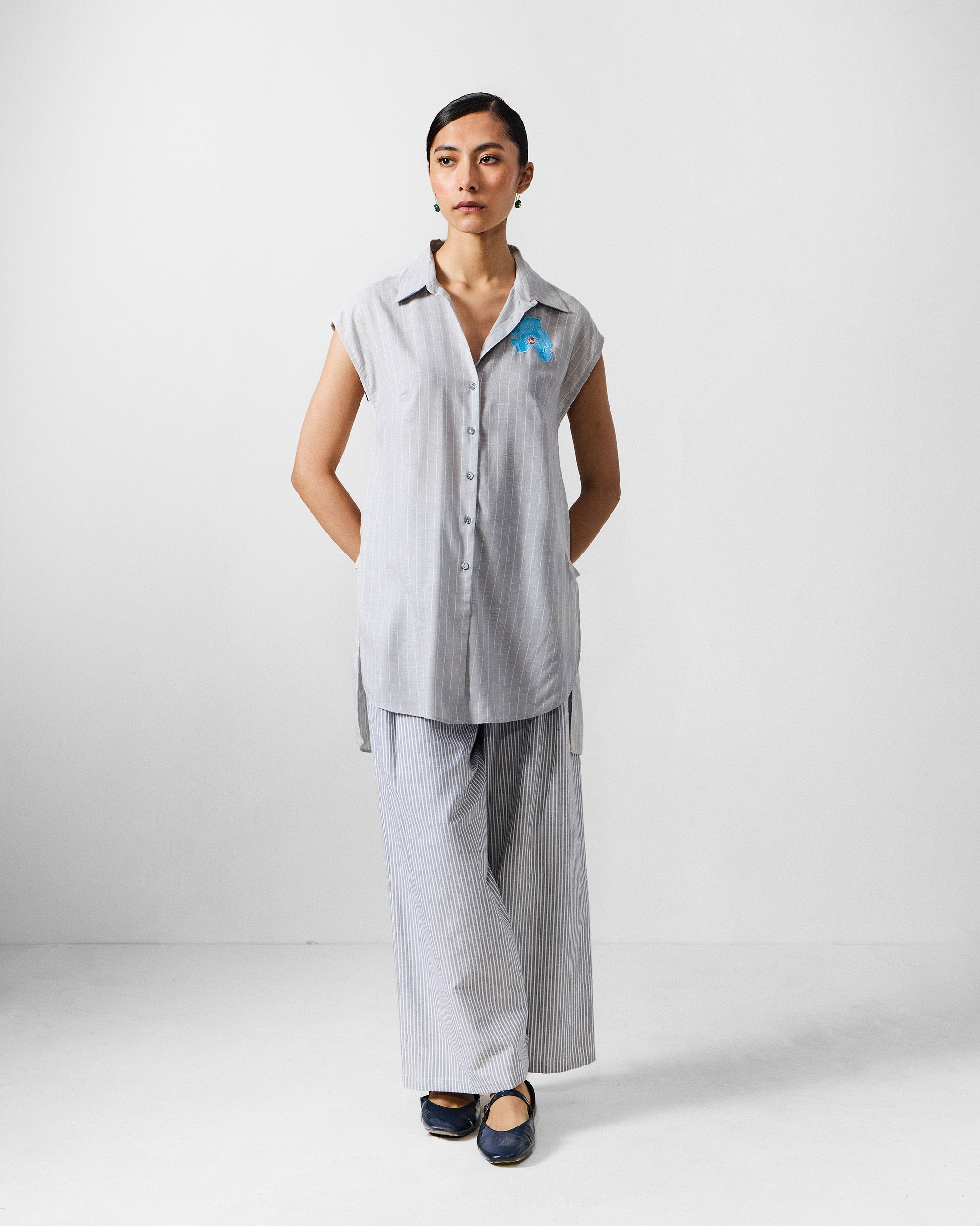 Rin Top - Grey & White Stripes