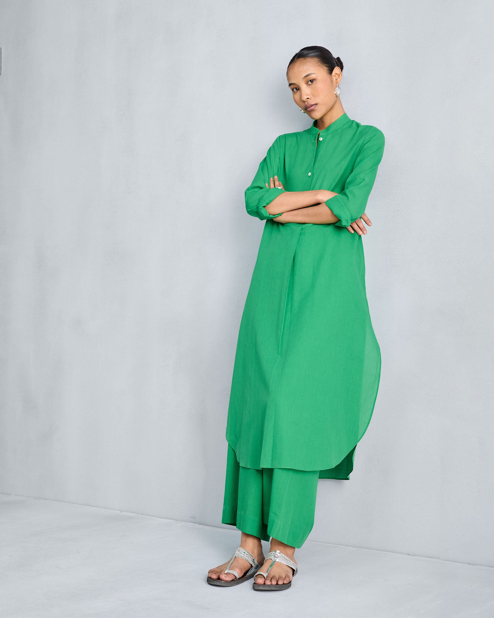 The Basic Long Length Kurta Set - Green