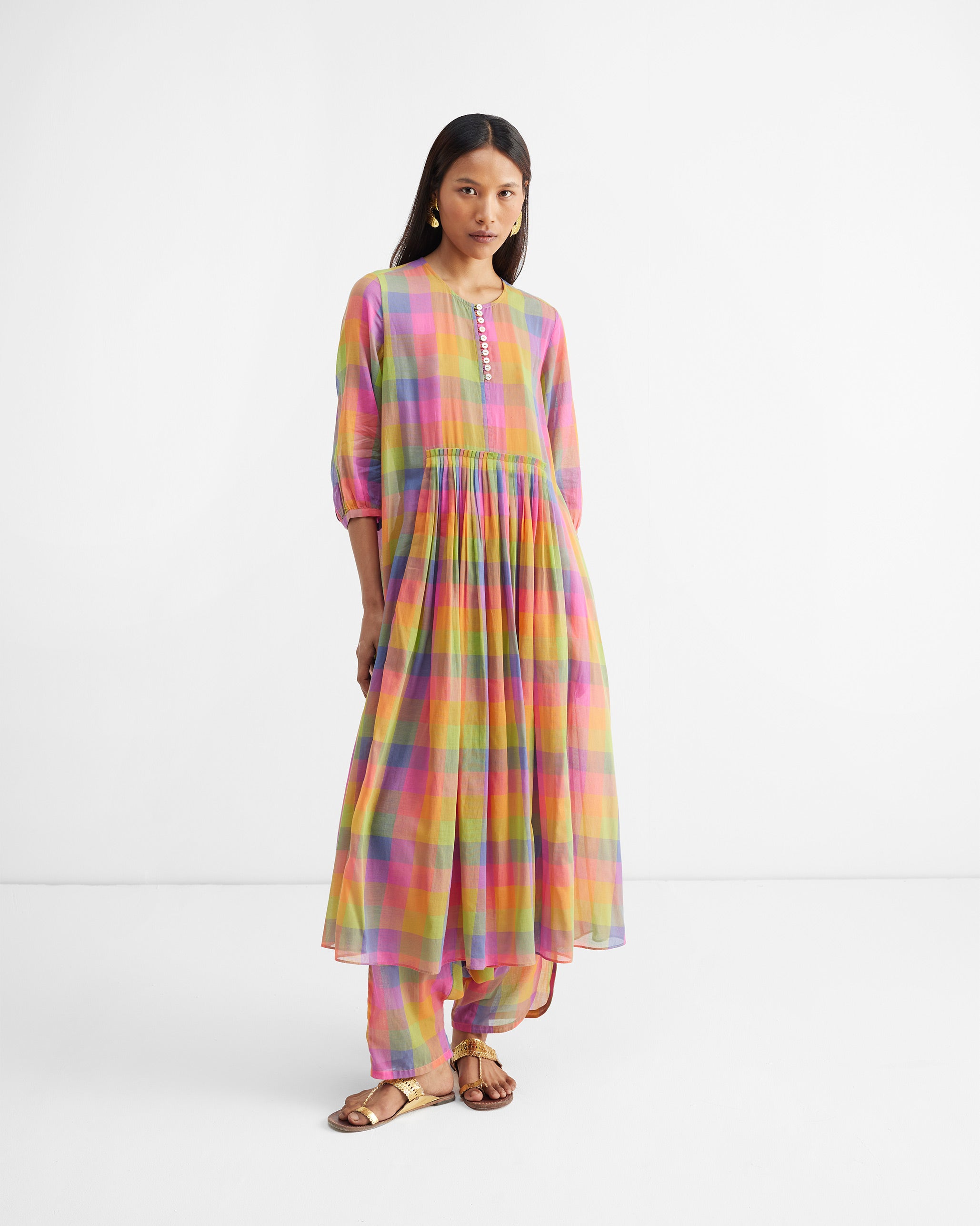 The Pleated Waist Kurta Set - Multi Colour