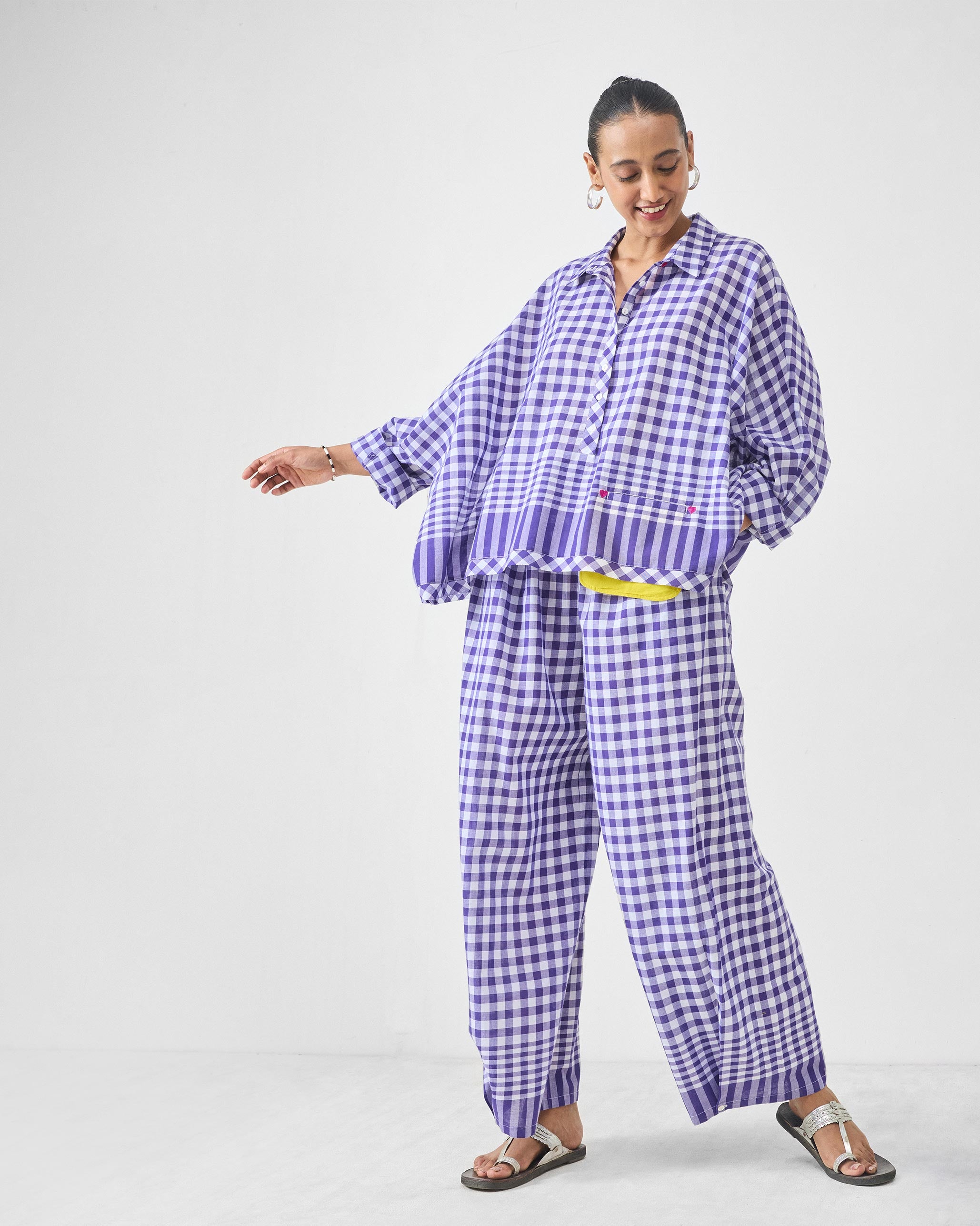 Anna Top Set - Purple & White Checks