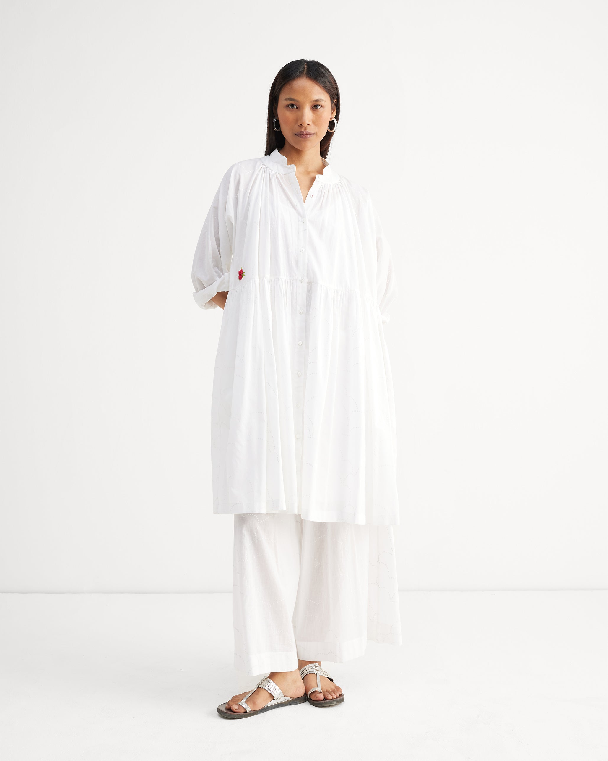 The Miya Button Front Dress Set - White Printed