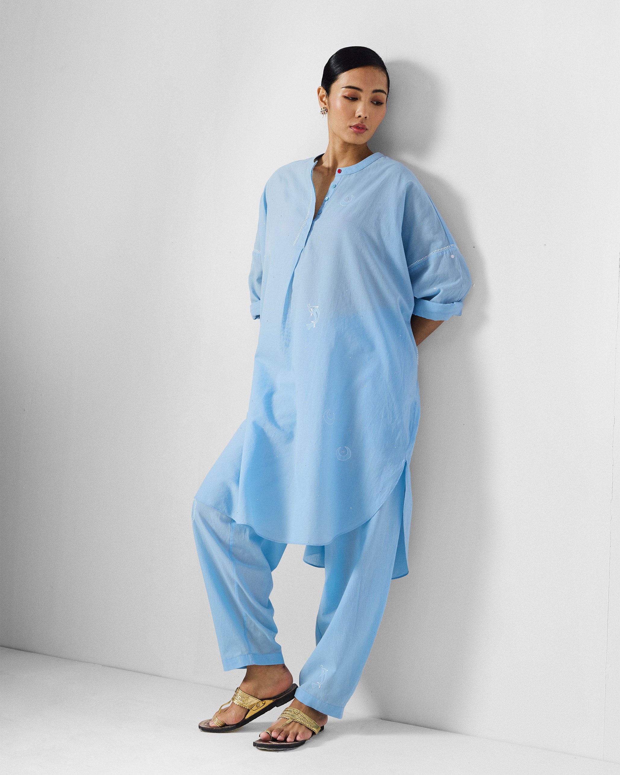 Lazy Sunday Tunic - Ice Blue Embroidered