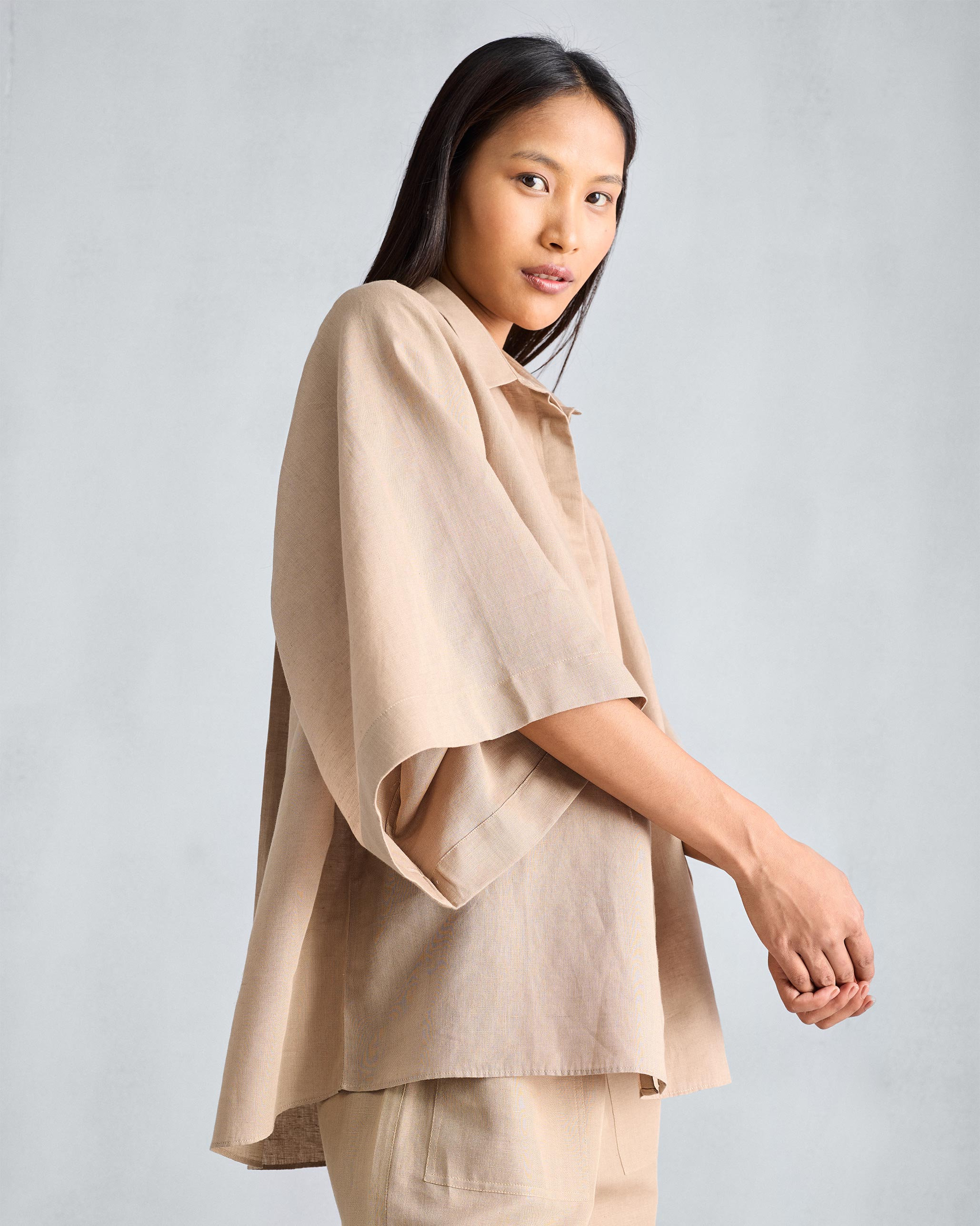 The Drop Armhole Shirt Set - Beige