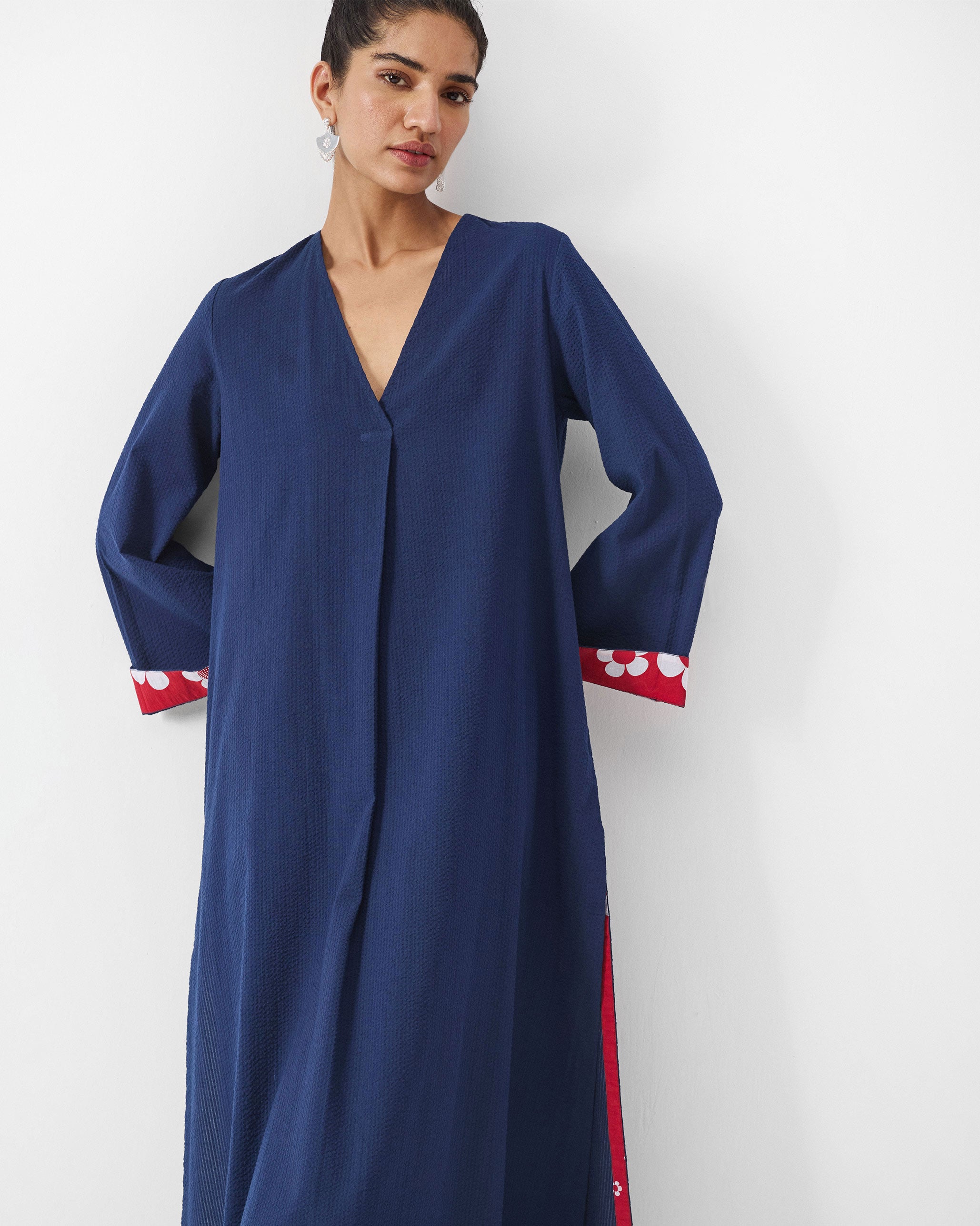 The Bell Sleeves Kurta Set - Navy Seersucker