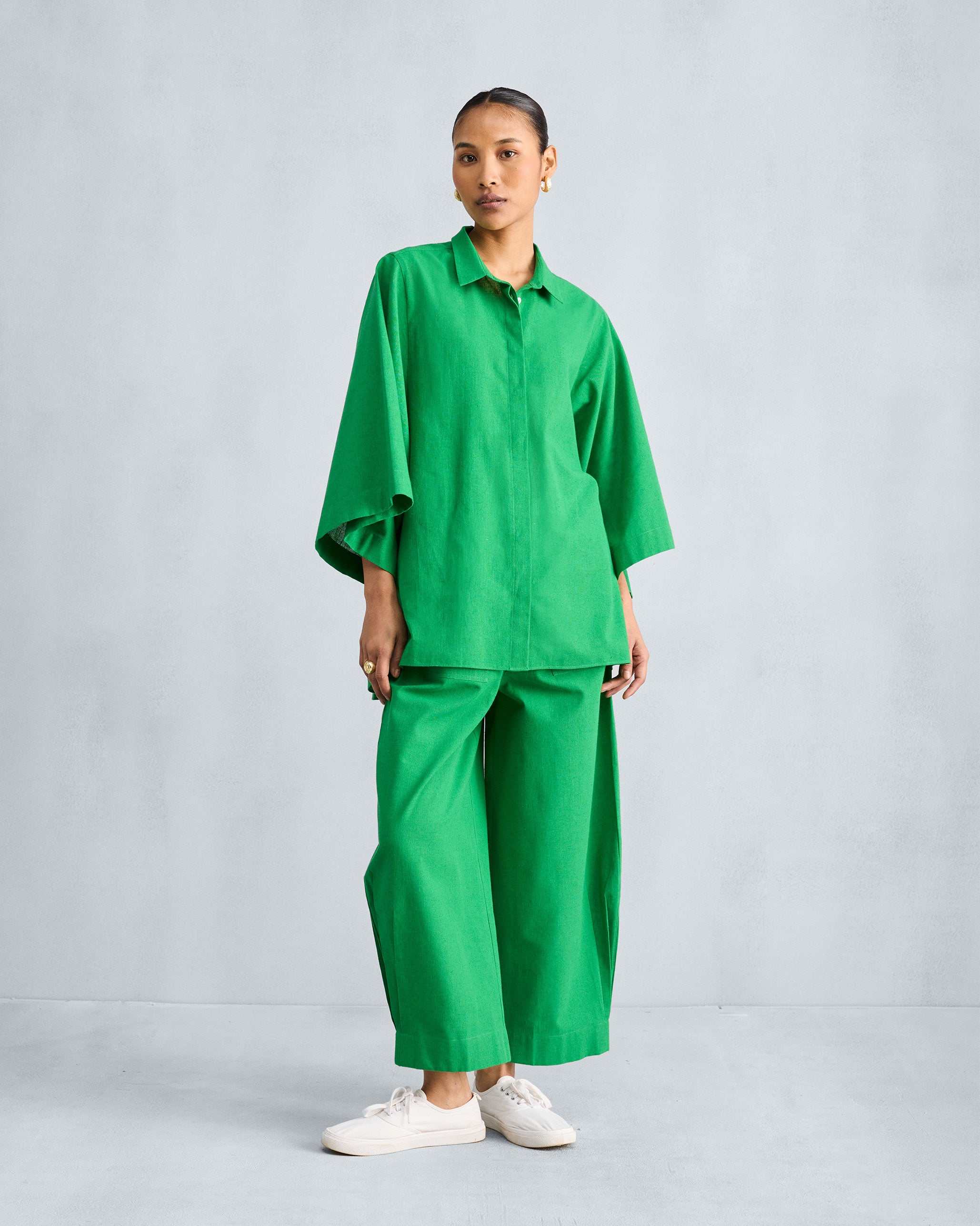 Drop Armhole Shirt Set - Green
