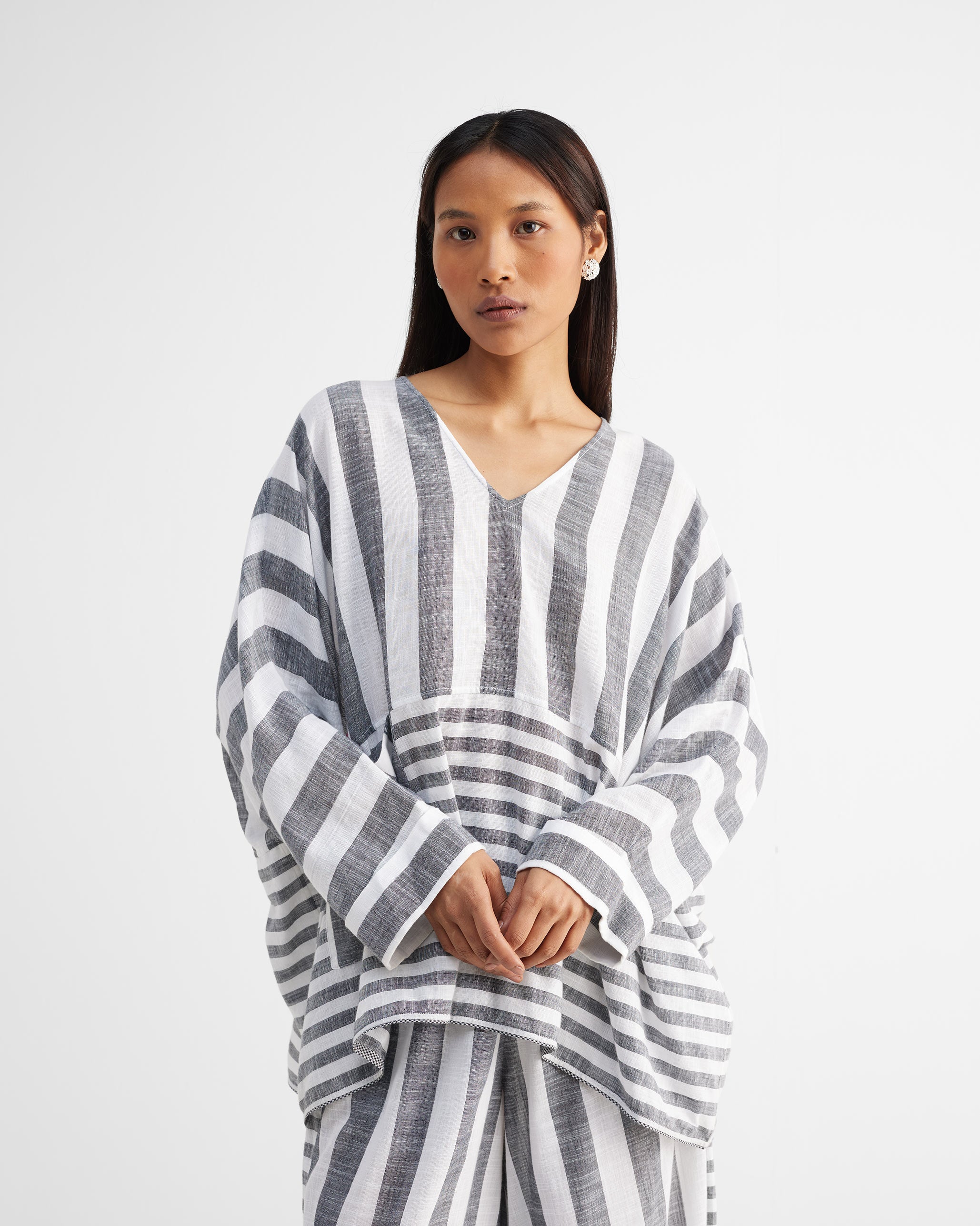 The Victory Top Set - Charcoal & White Stripes