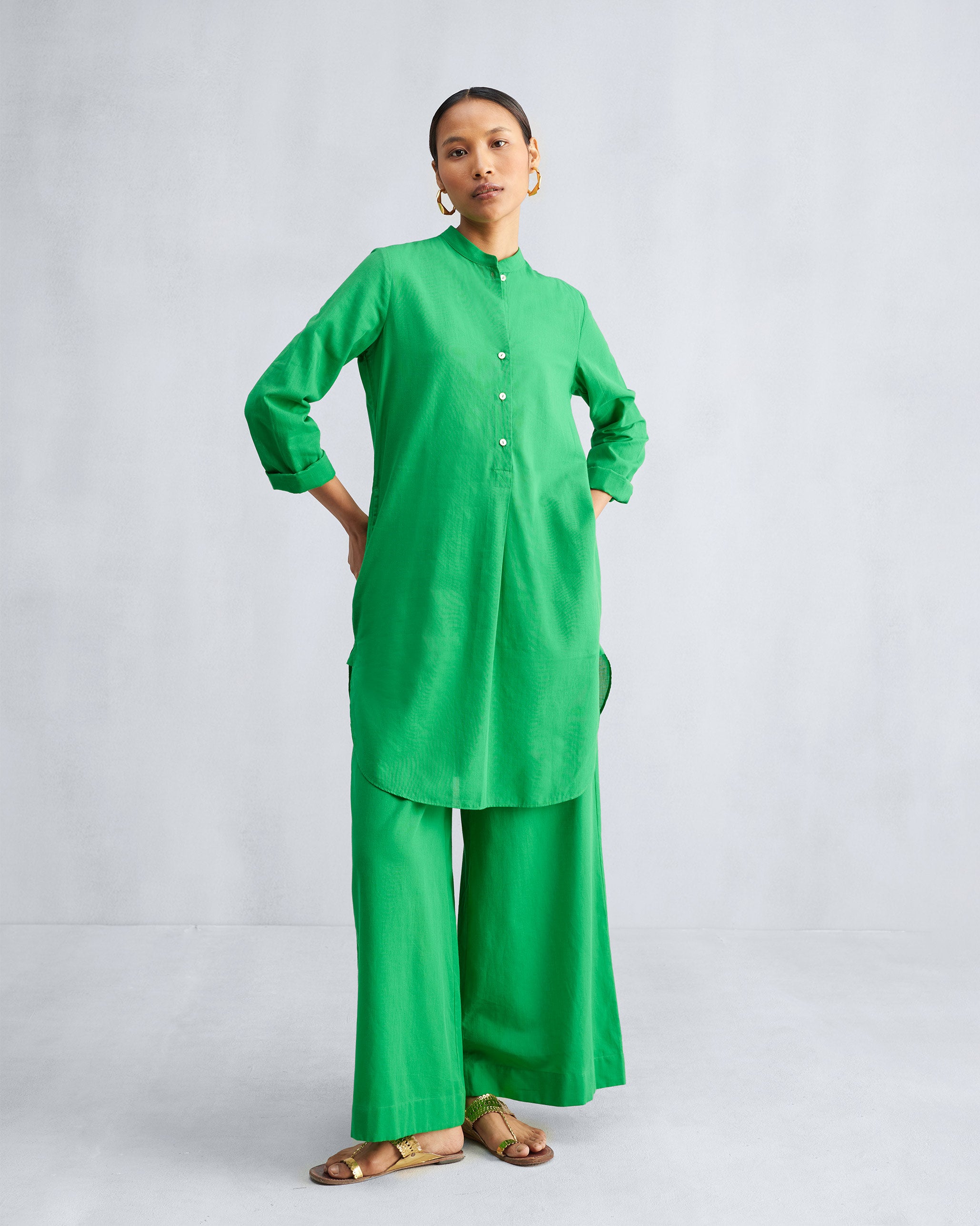 The Basic Mid Length Kurta Set - Green