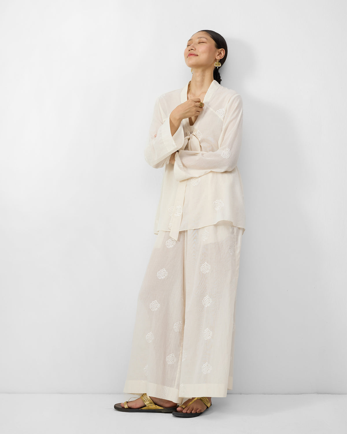 Necktie Top - Ivory Embroidered