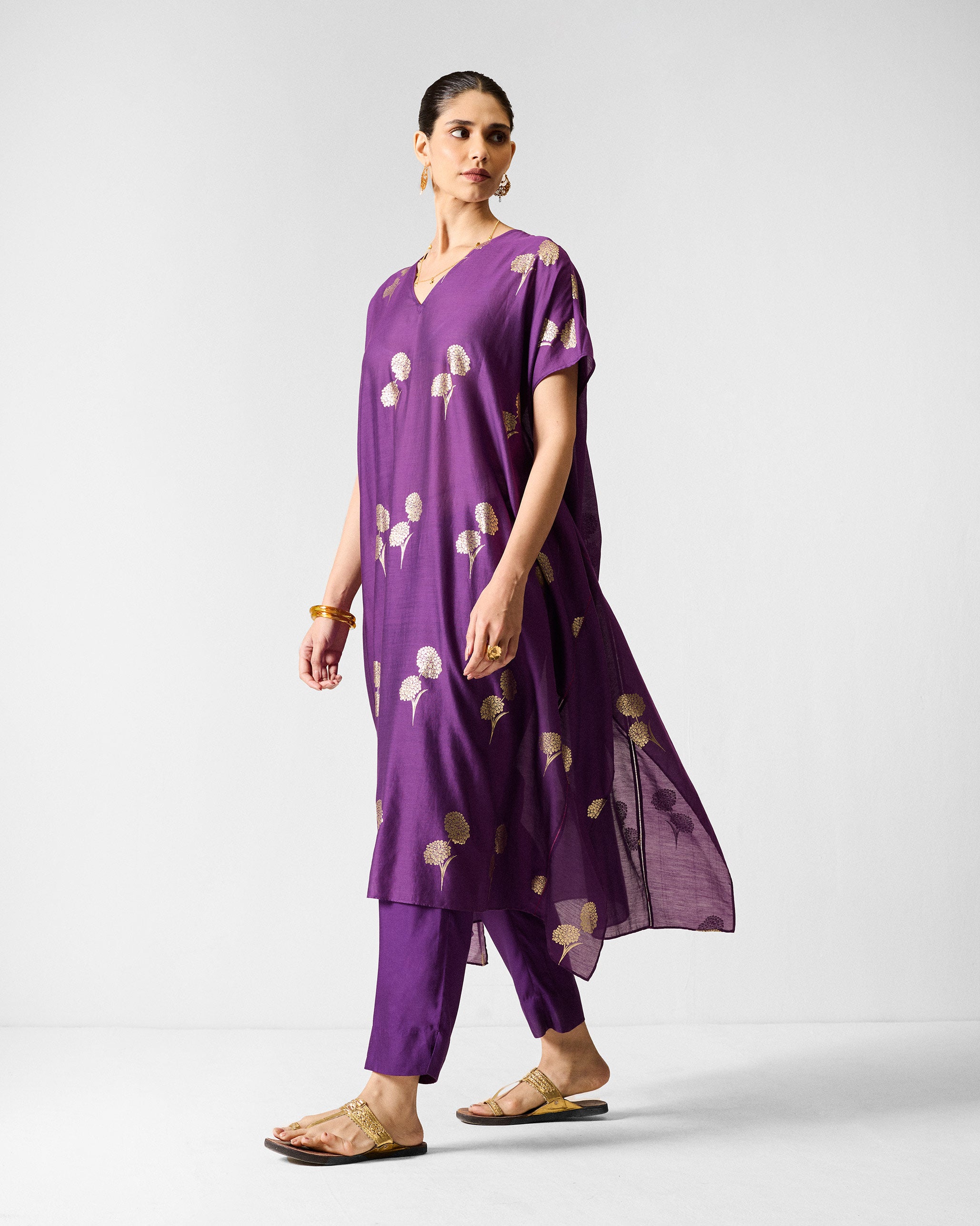 Diu Kurta - Purple & Gold Printed