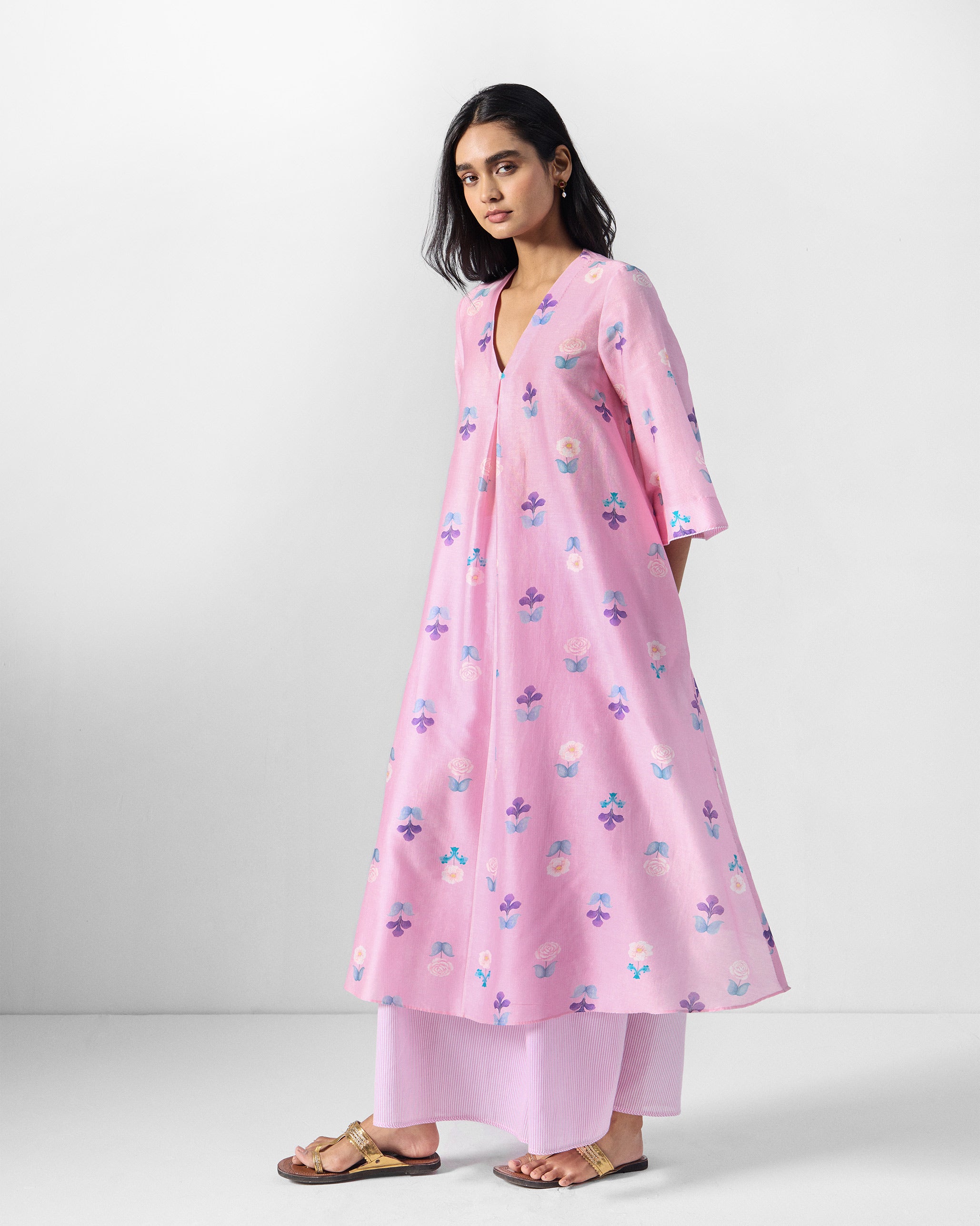 The Hera Kurta Set - Pink & White
