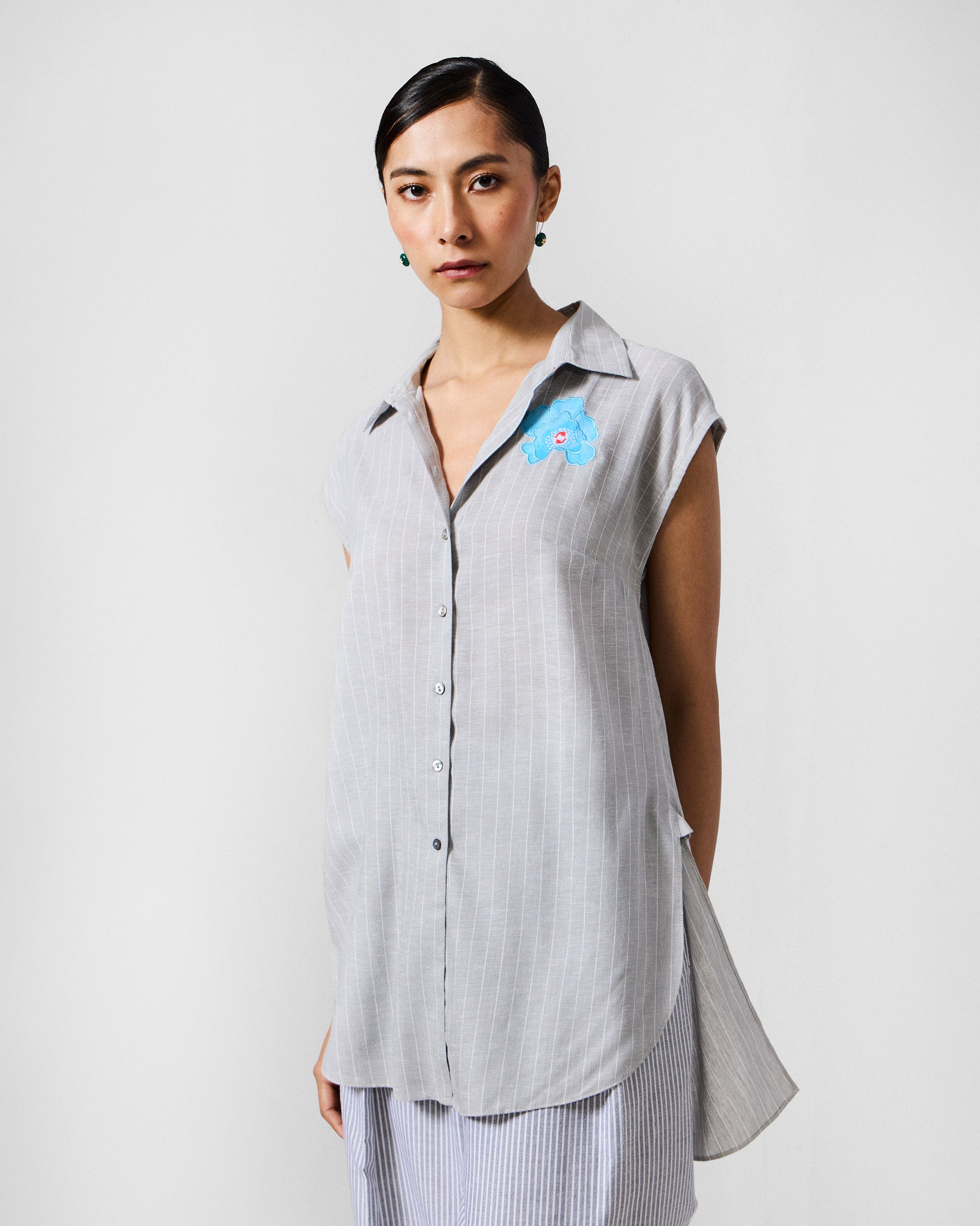 The Rin Top Set - Grey & White Stripes