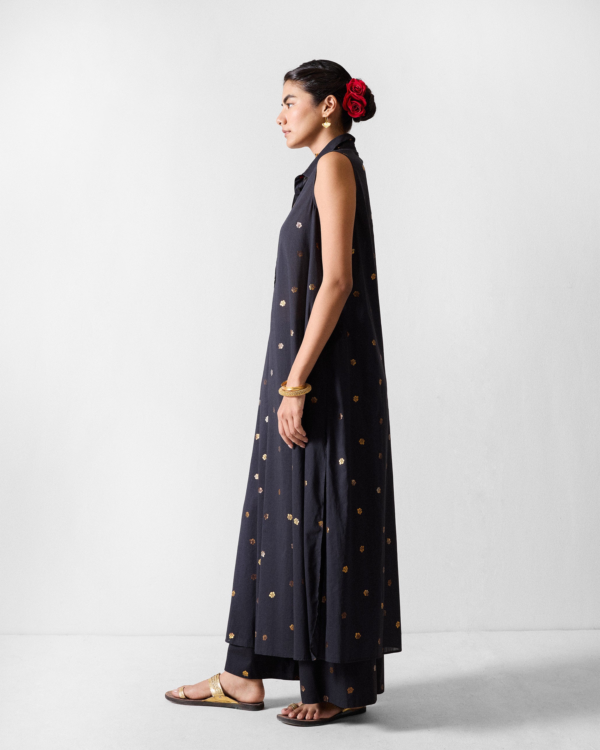The Parallel Kurta - Black & Gold Printed