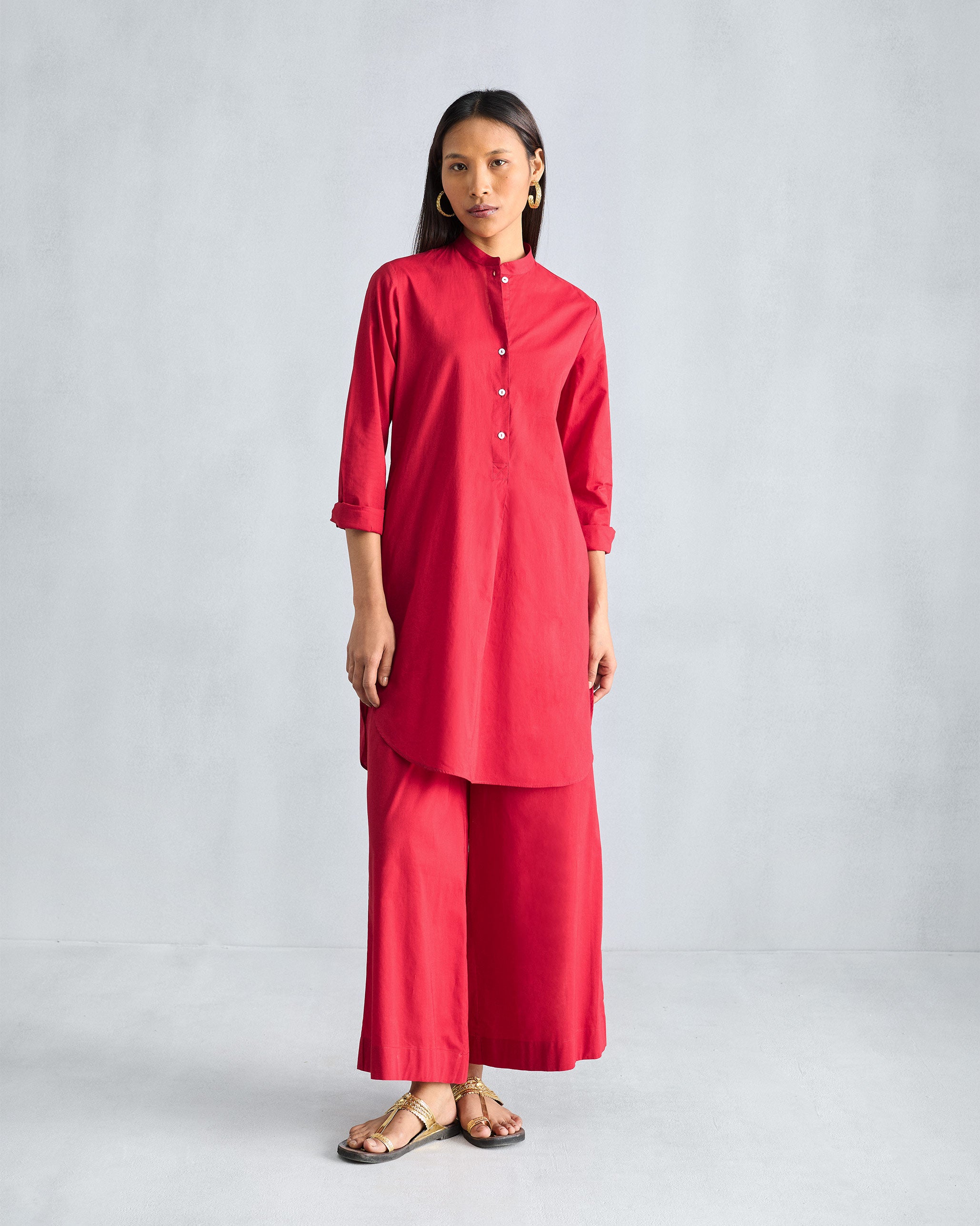 The Basic Mid Length Kurta Set - Red