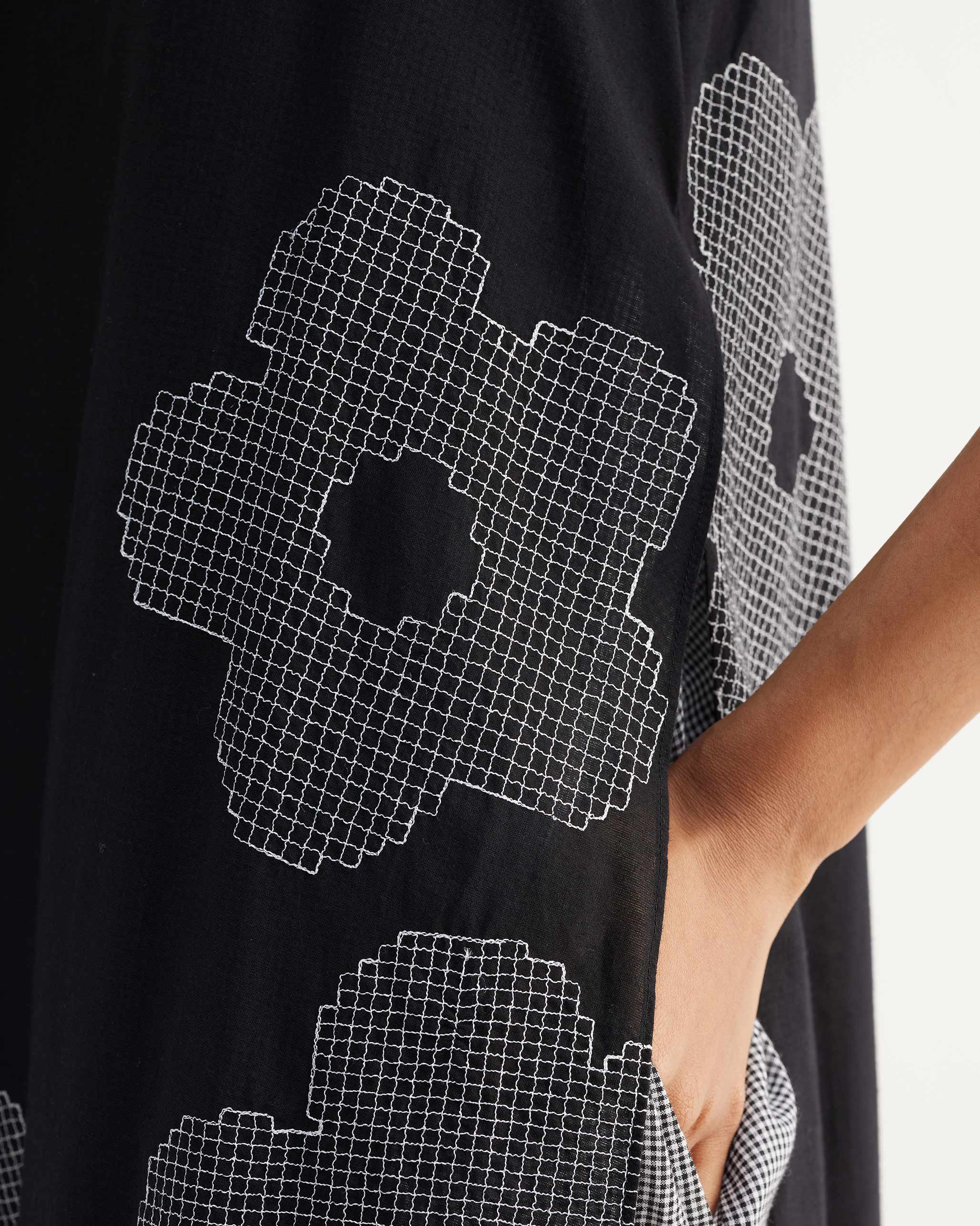 The Double Layer Kurta Set - Black Embroidered