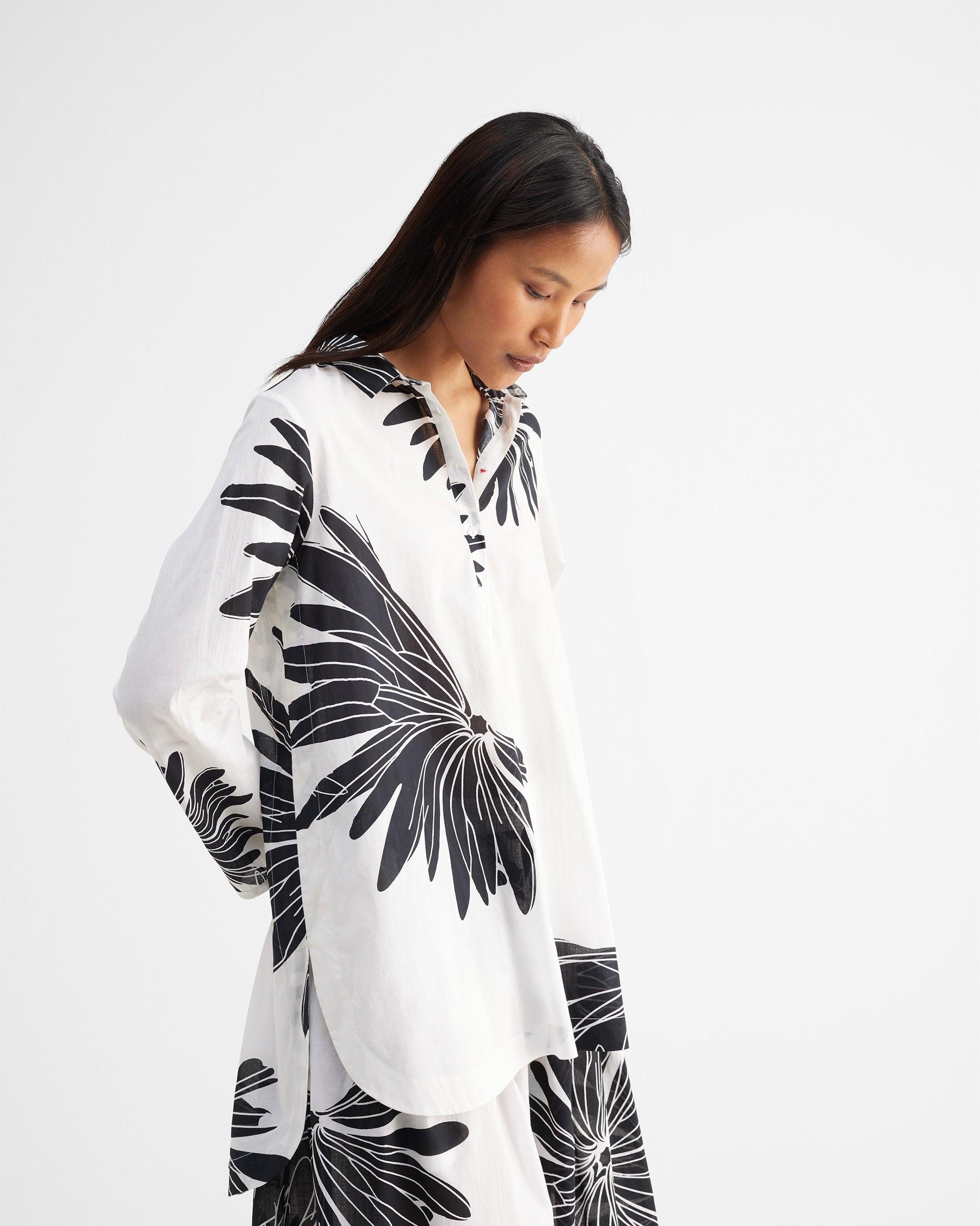 The High Low Shirt Set - Black & White Printed