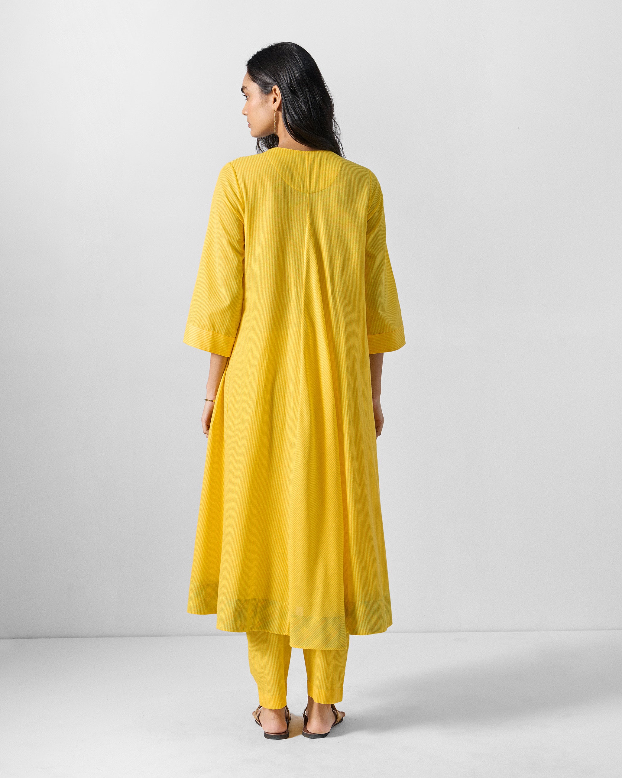 The Lama Smocked Kurta Set - Yellow Stripes
