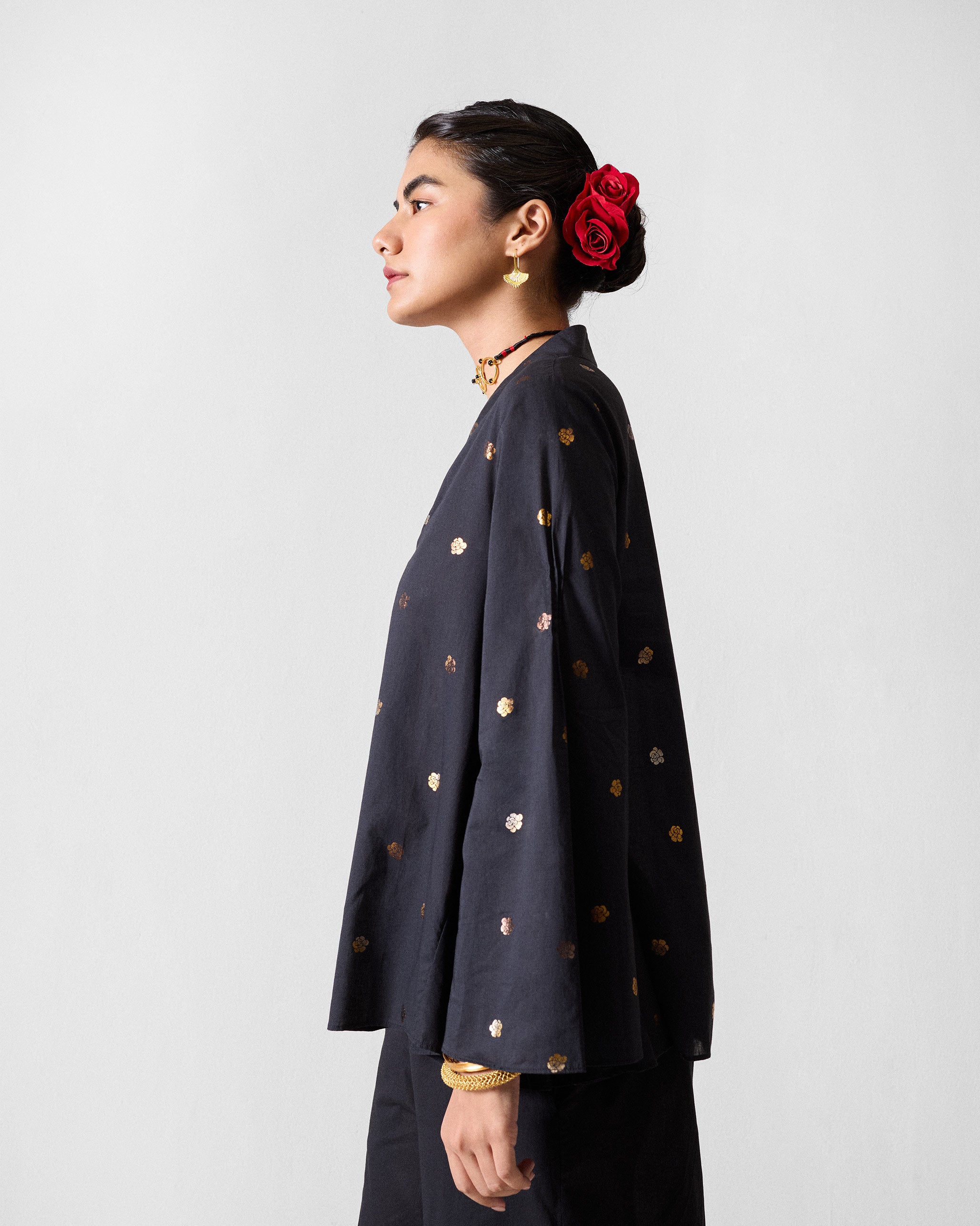 The Tangier Top Set - Black & Gold Printed