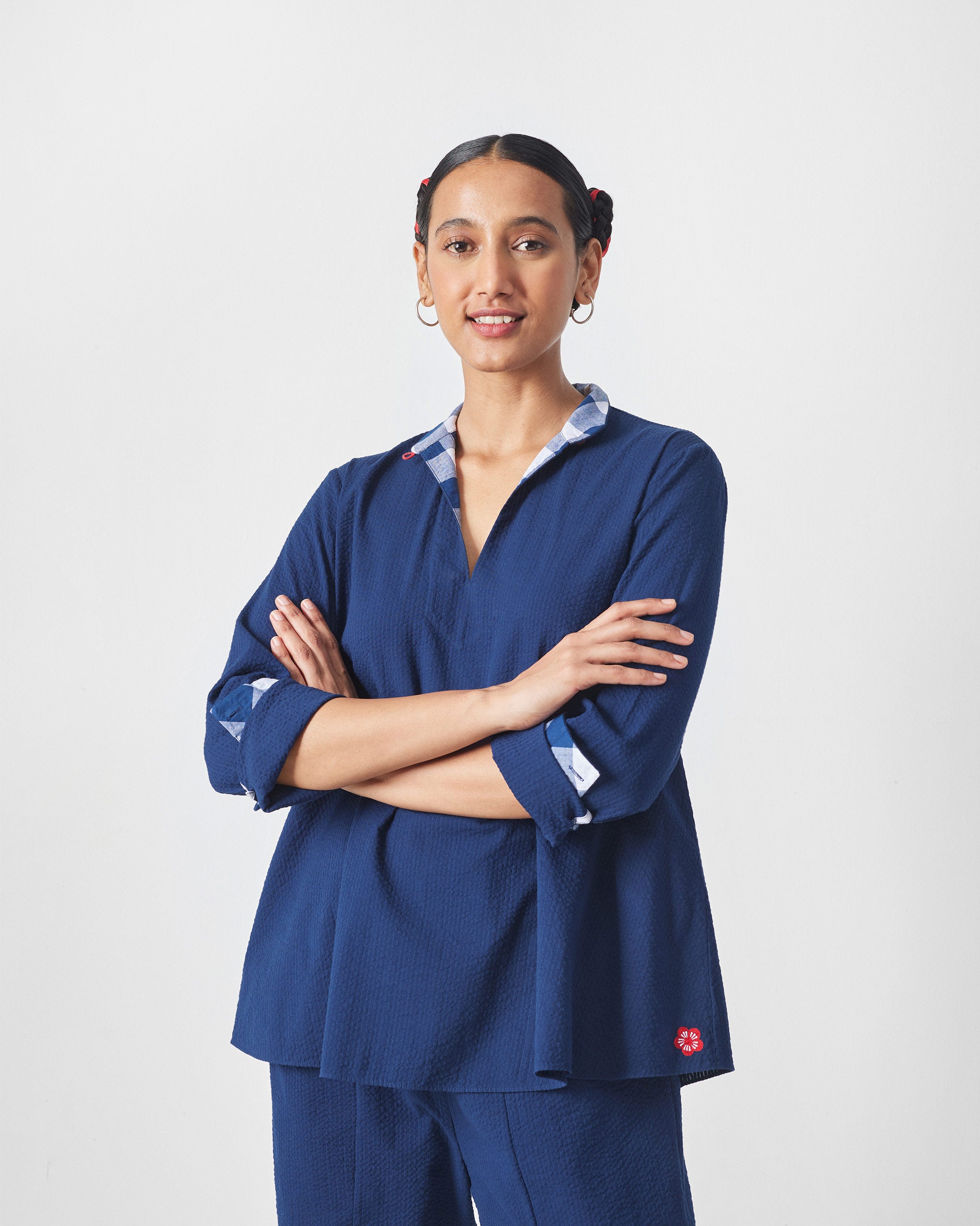 The Mizu Gusset Top Set - Navy Seersucker