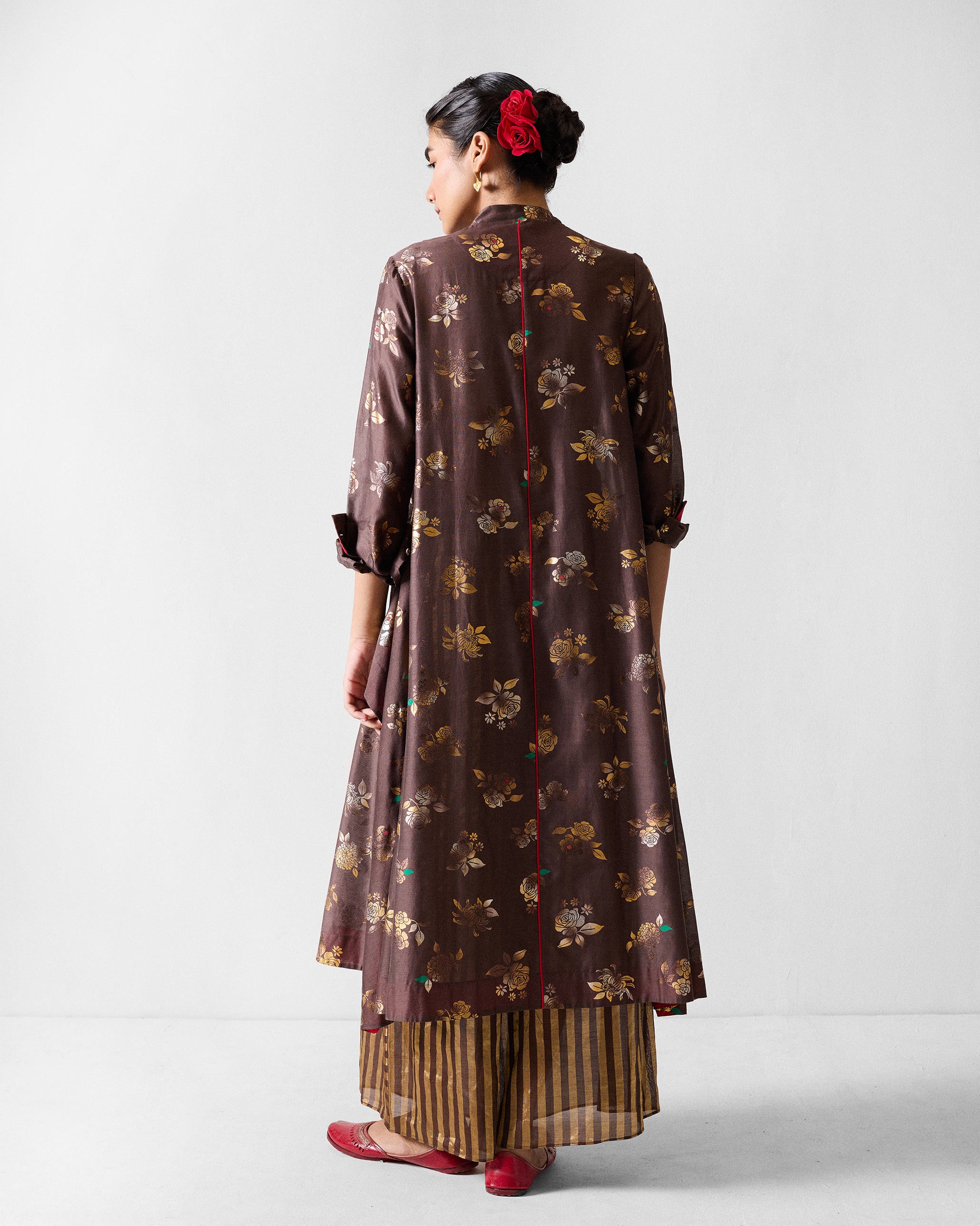 The Kovai Kurta Set - Chocolate Brown & Gold Print