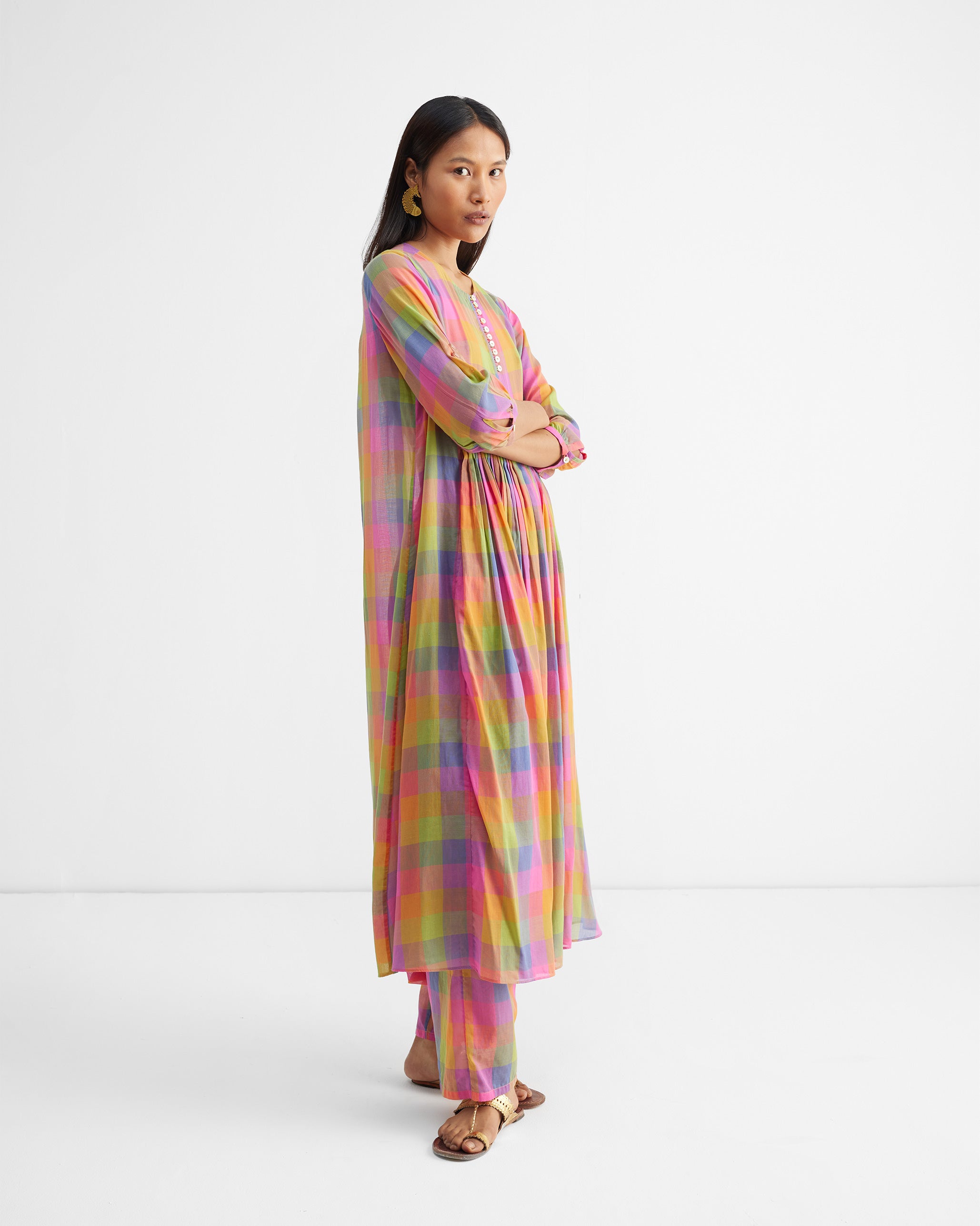 The Pleated Waist Kurta Set - Multi Colour