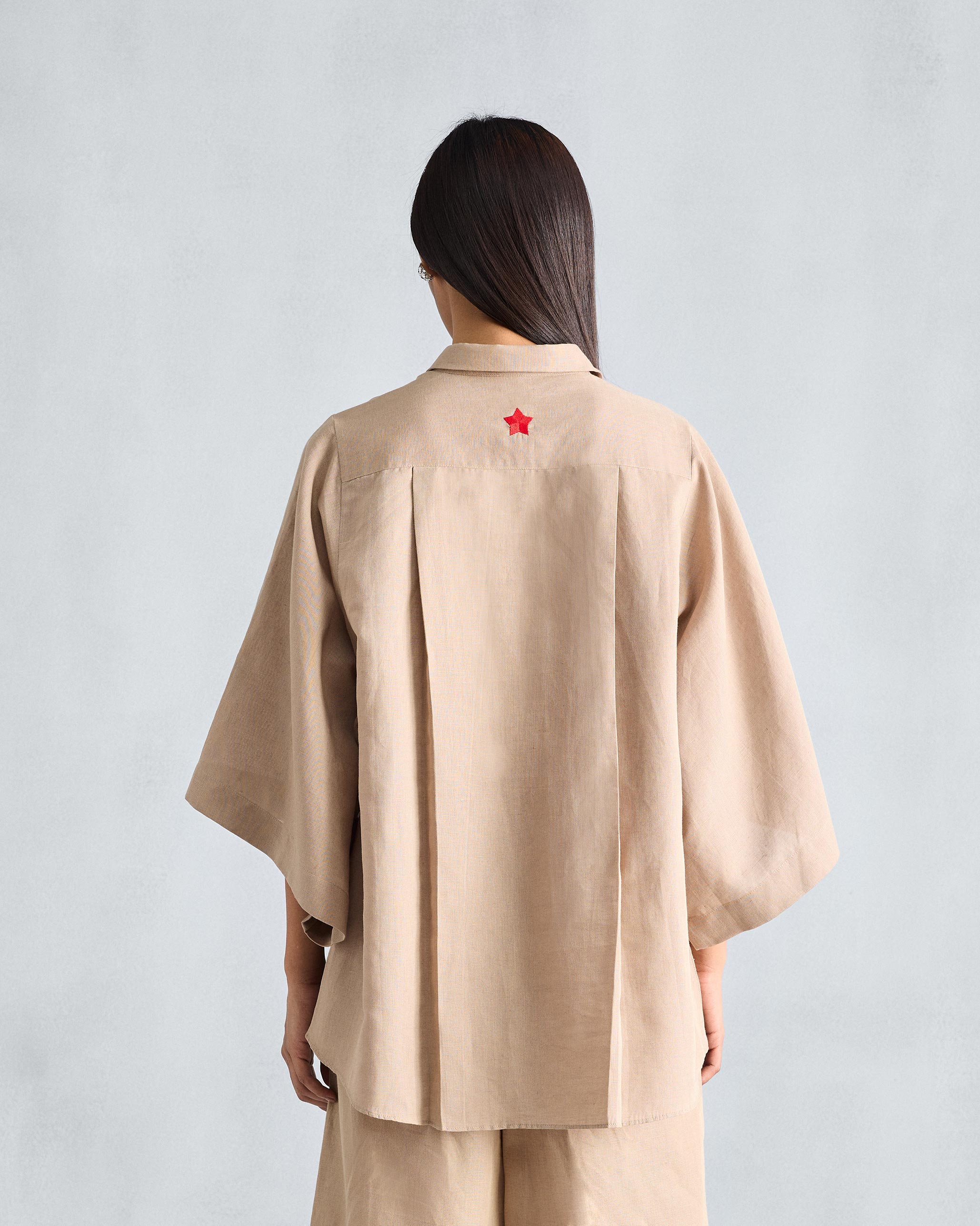 The Drop Armhole Shirt Set - Beige