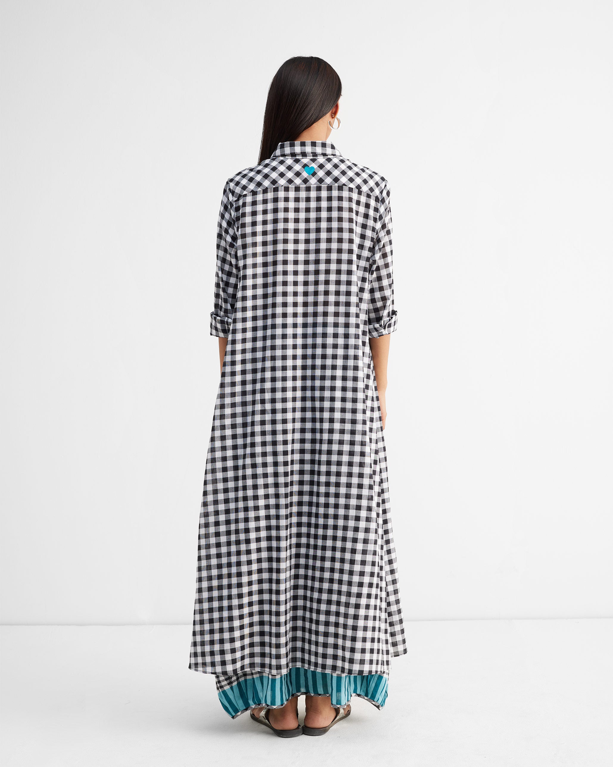 The Shirt Collar Kurta Set - Black & White Checks