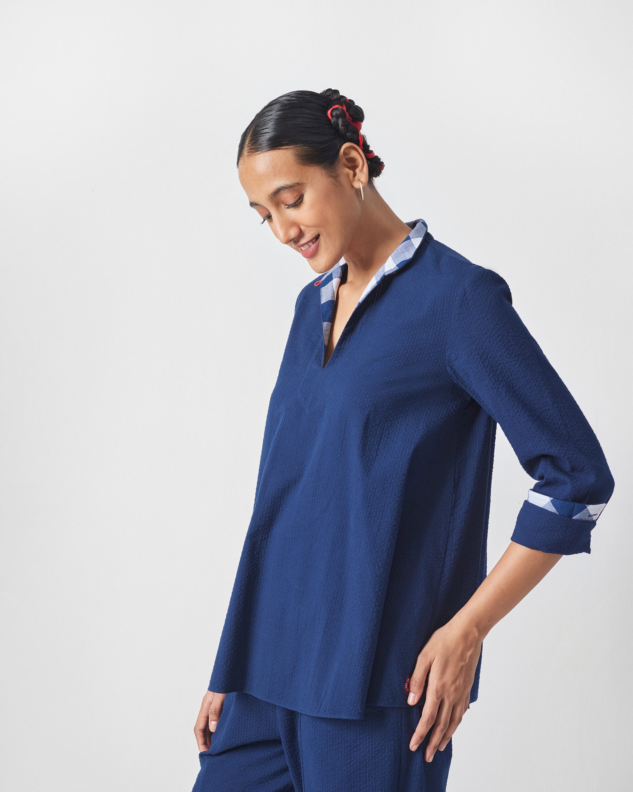 The Mizu Gusset Top Set - Navy Seersucker