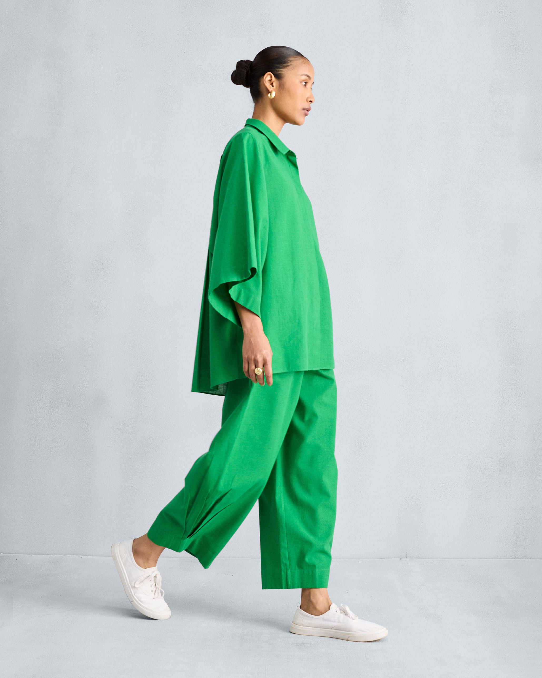 Drop Armhole Shirt Set - Green
