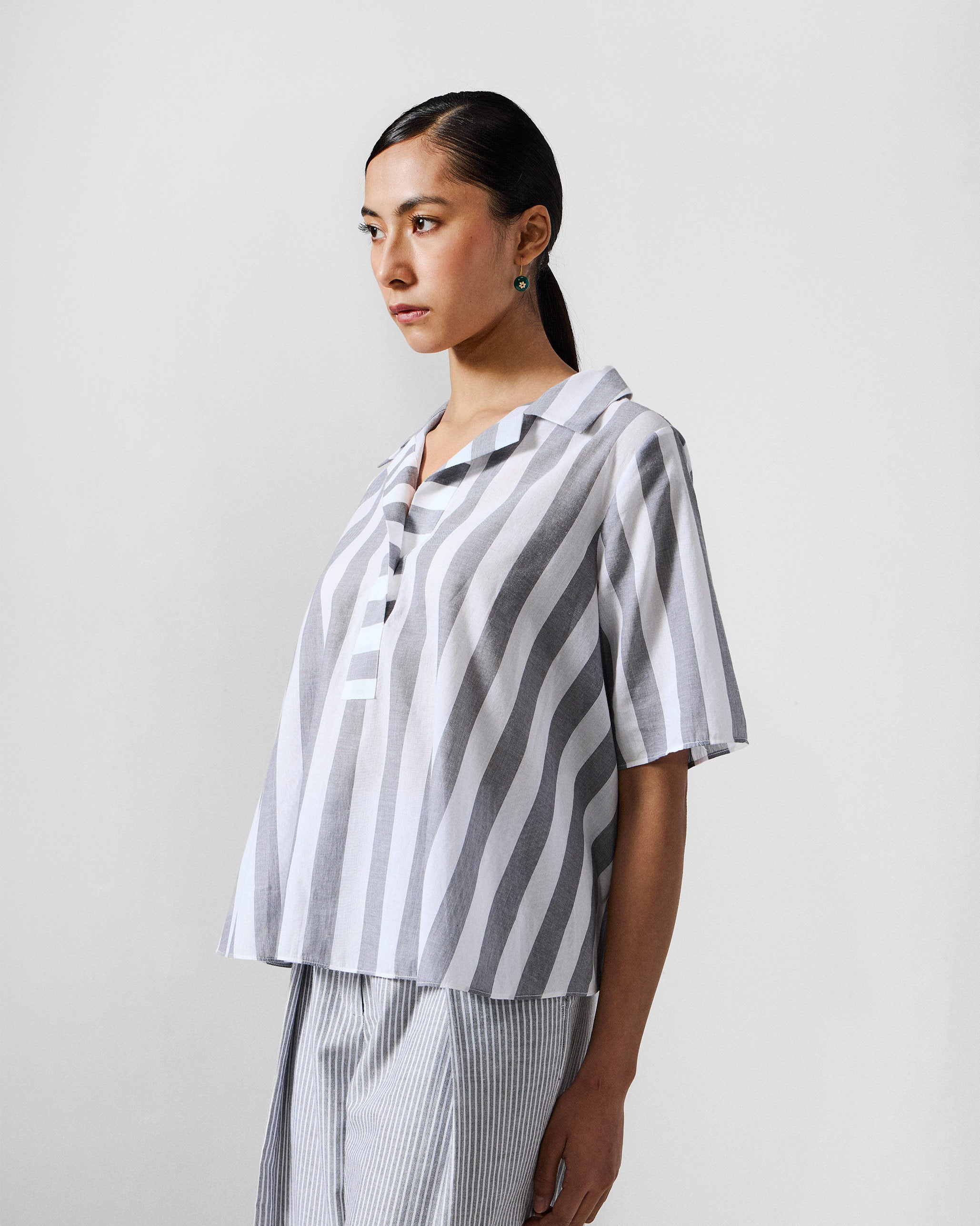 The Rann Shirt Set - Grey & White Stripes