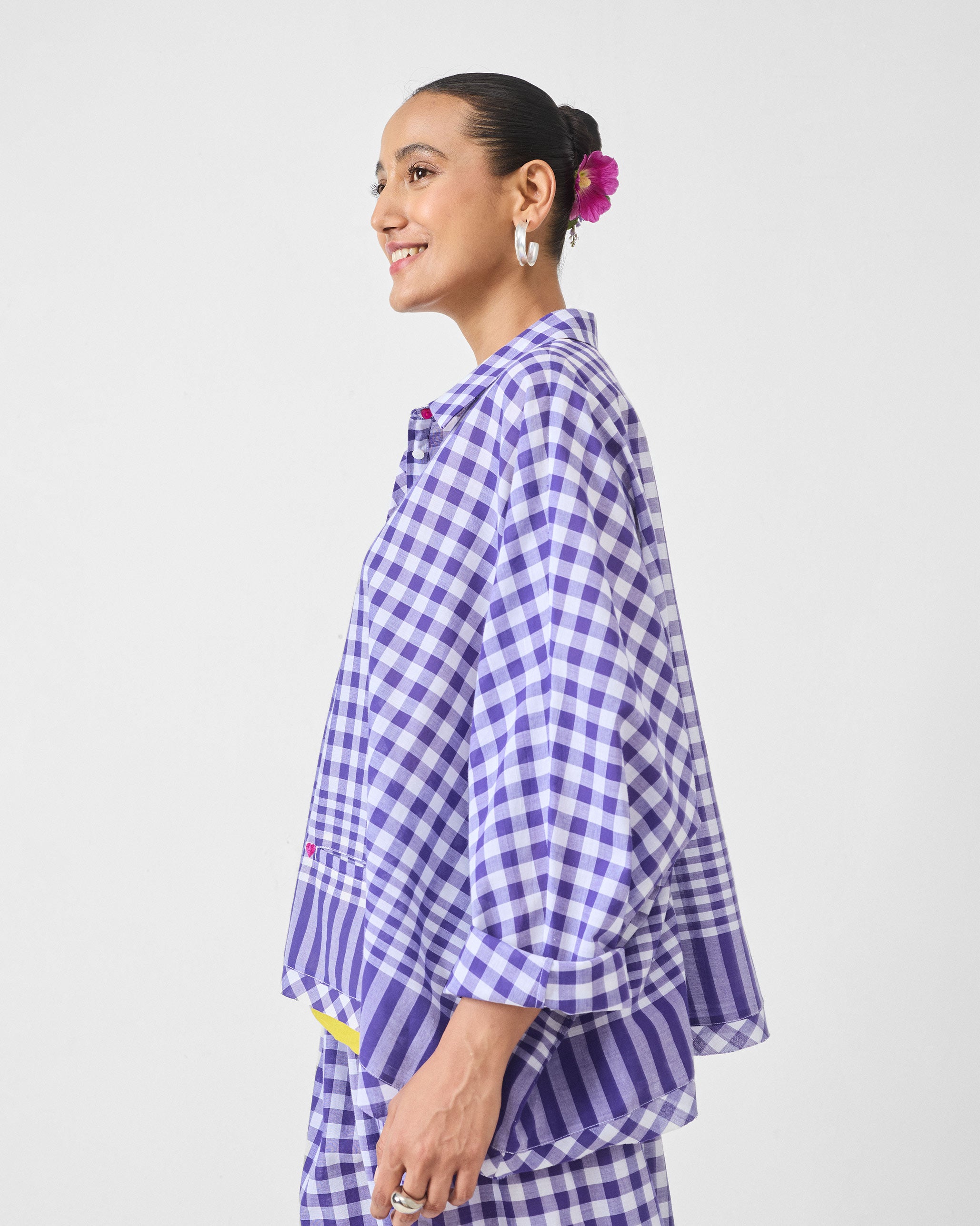 Anna Top Set - Purple & White Checks