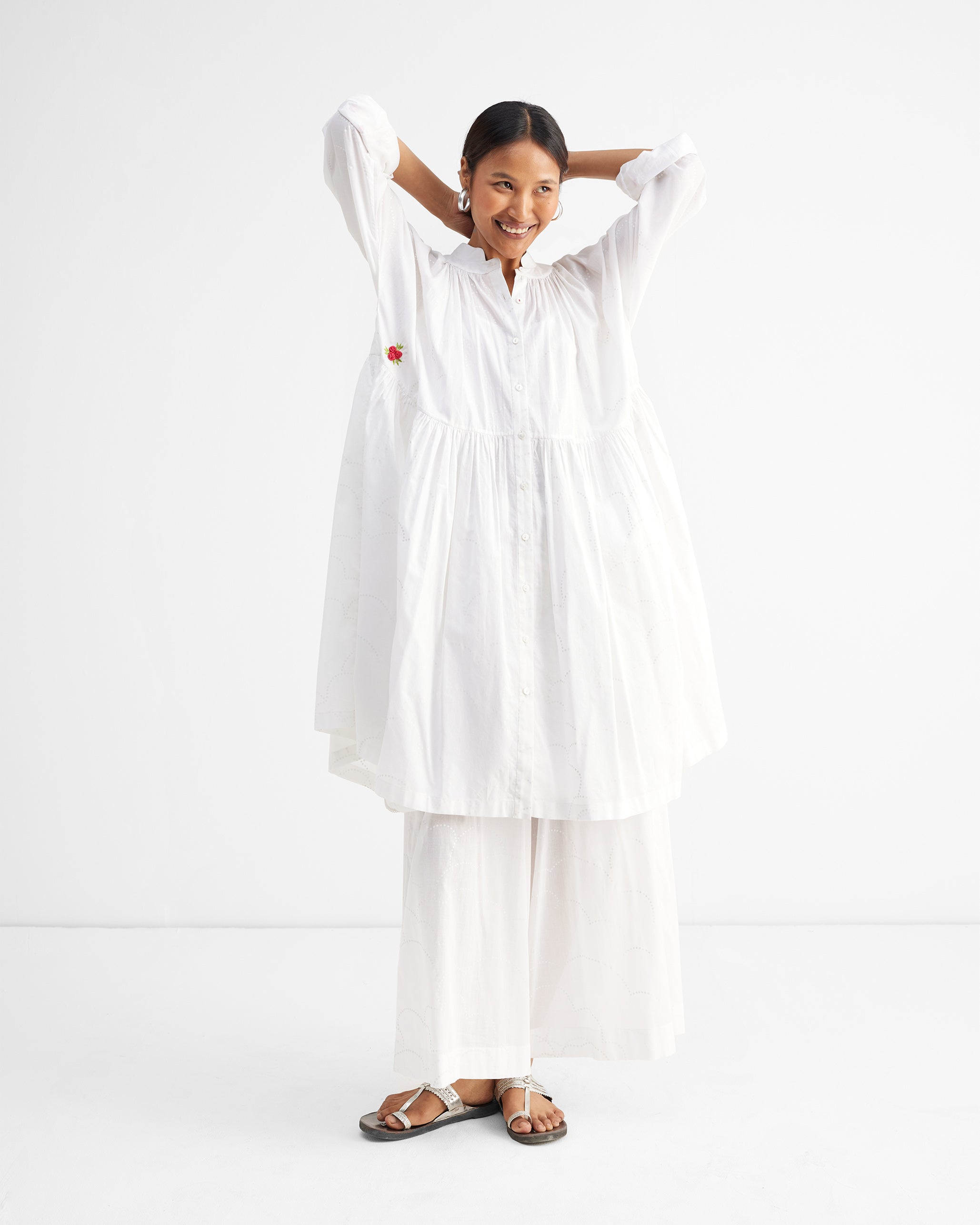 The Miya Button Front Dress Set - White Printed
