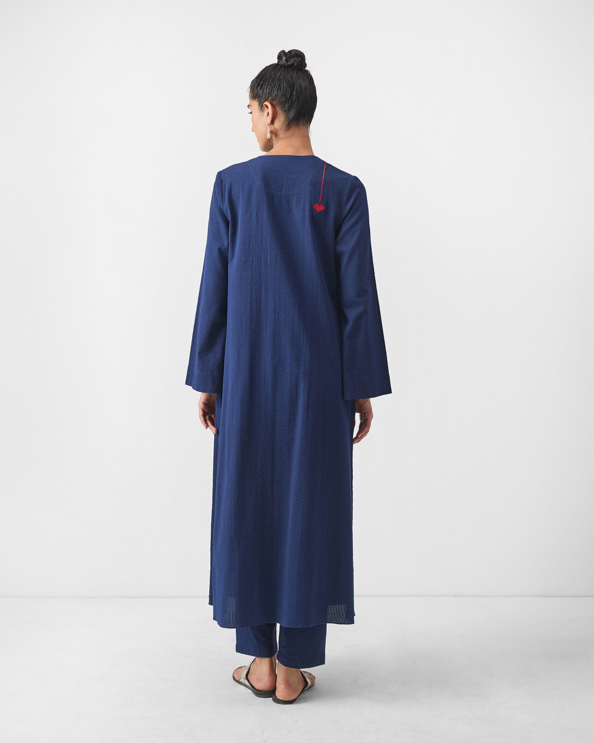 The Bell Sleeves Kurta Set - Navy Seersucker