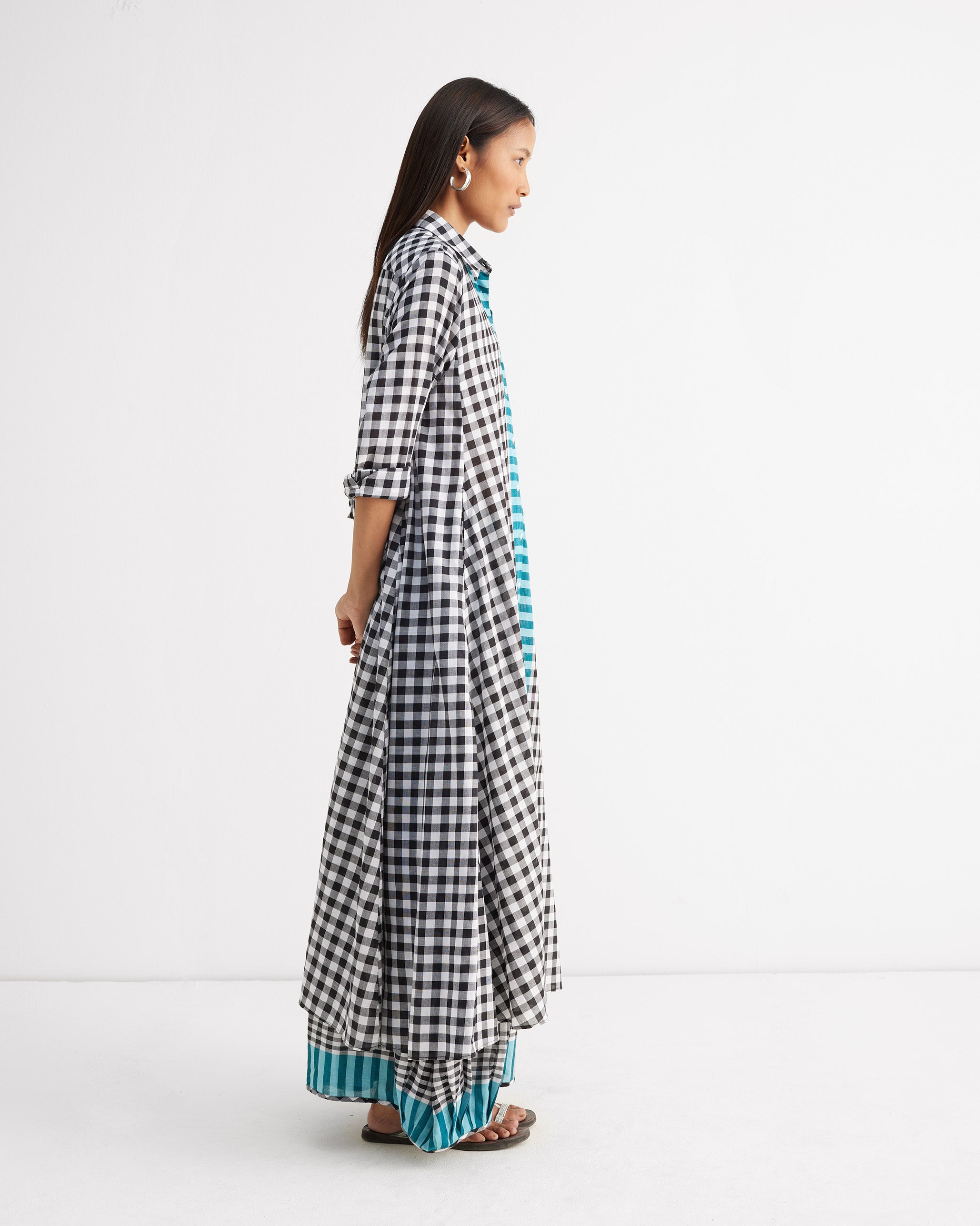 The Shirt Collar Kurta Set - Black & White Checks