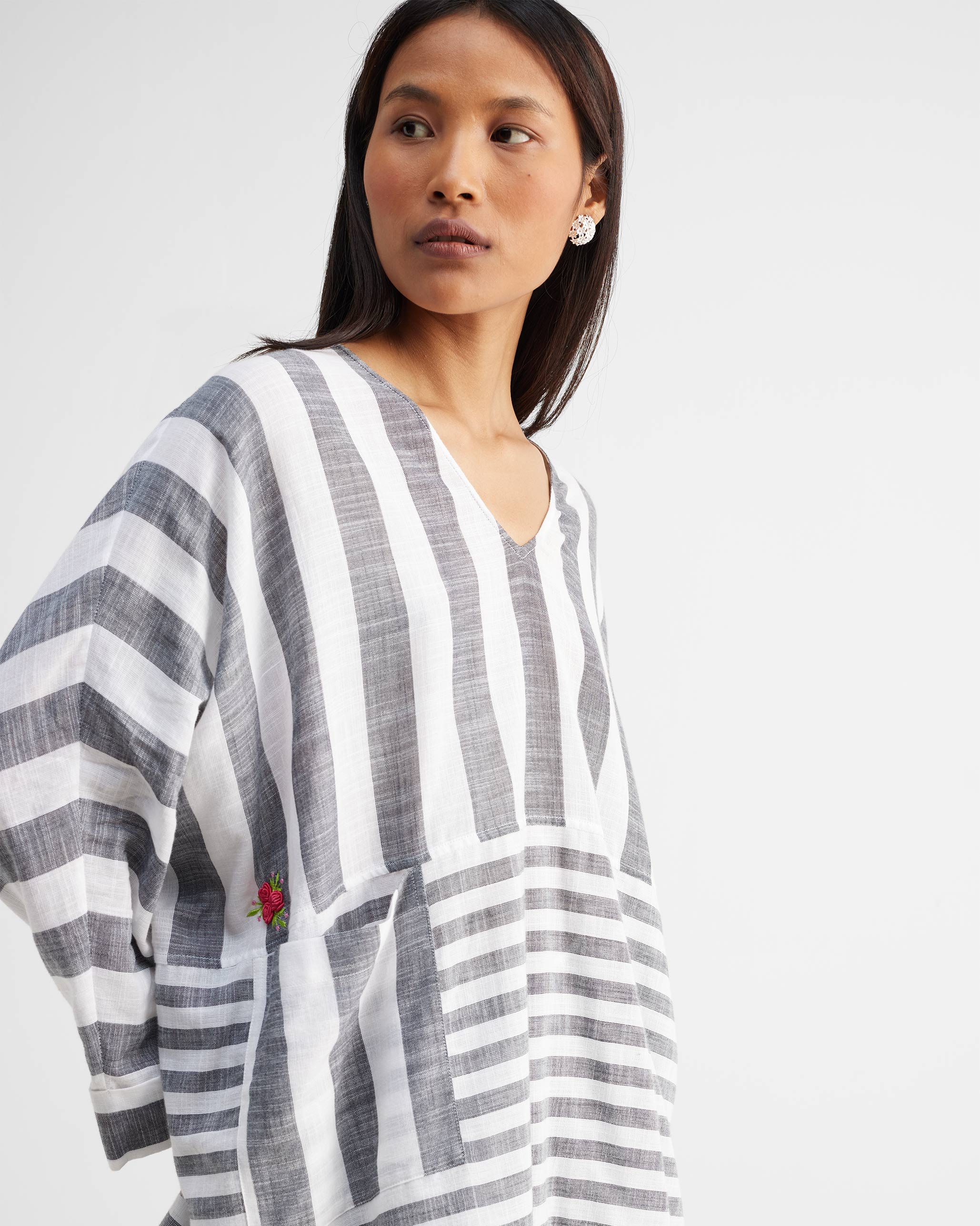 The Victory Top Set - Charcoal & White Stripes