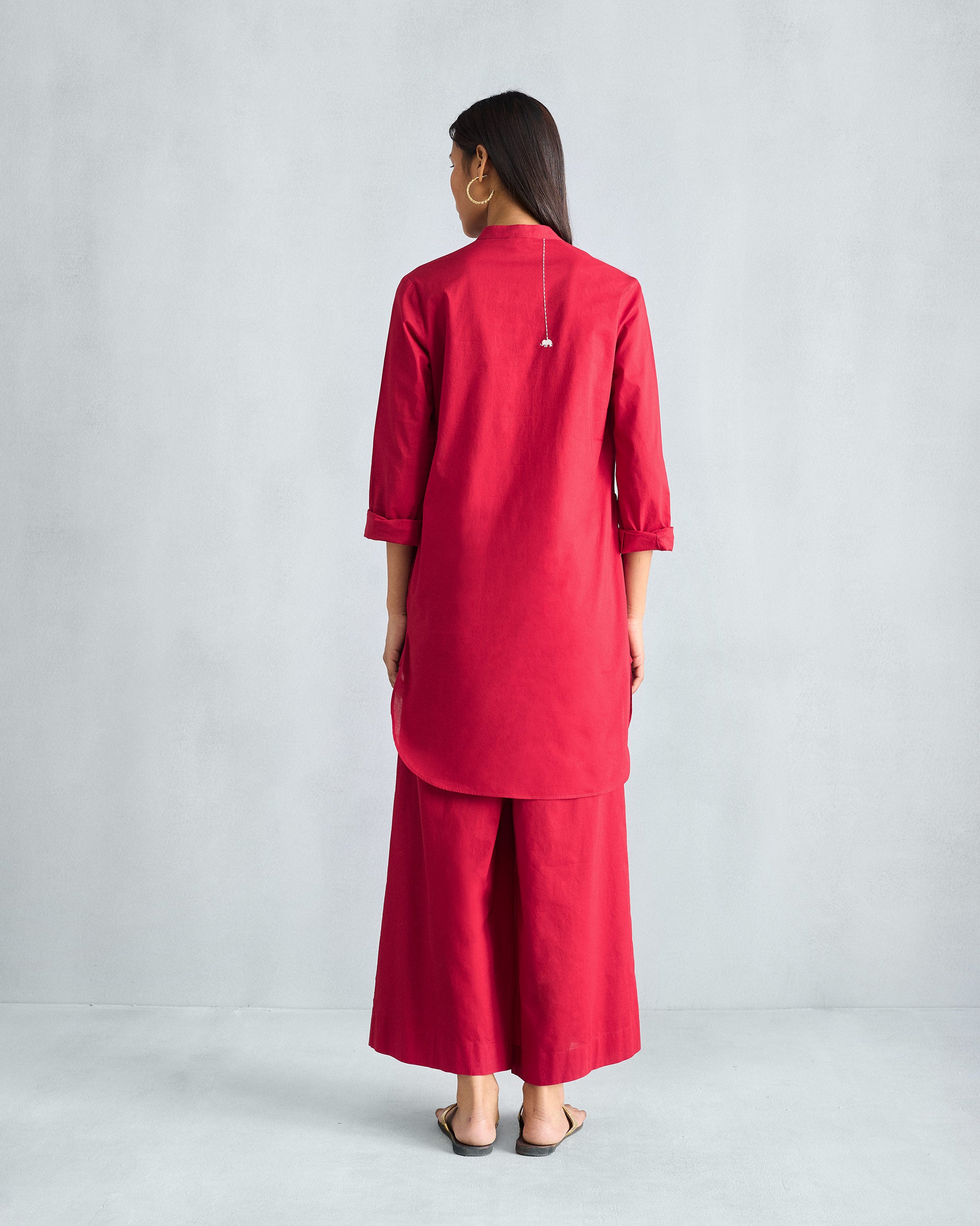 The Basic Mid Length Kurta Set - Red
