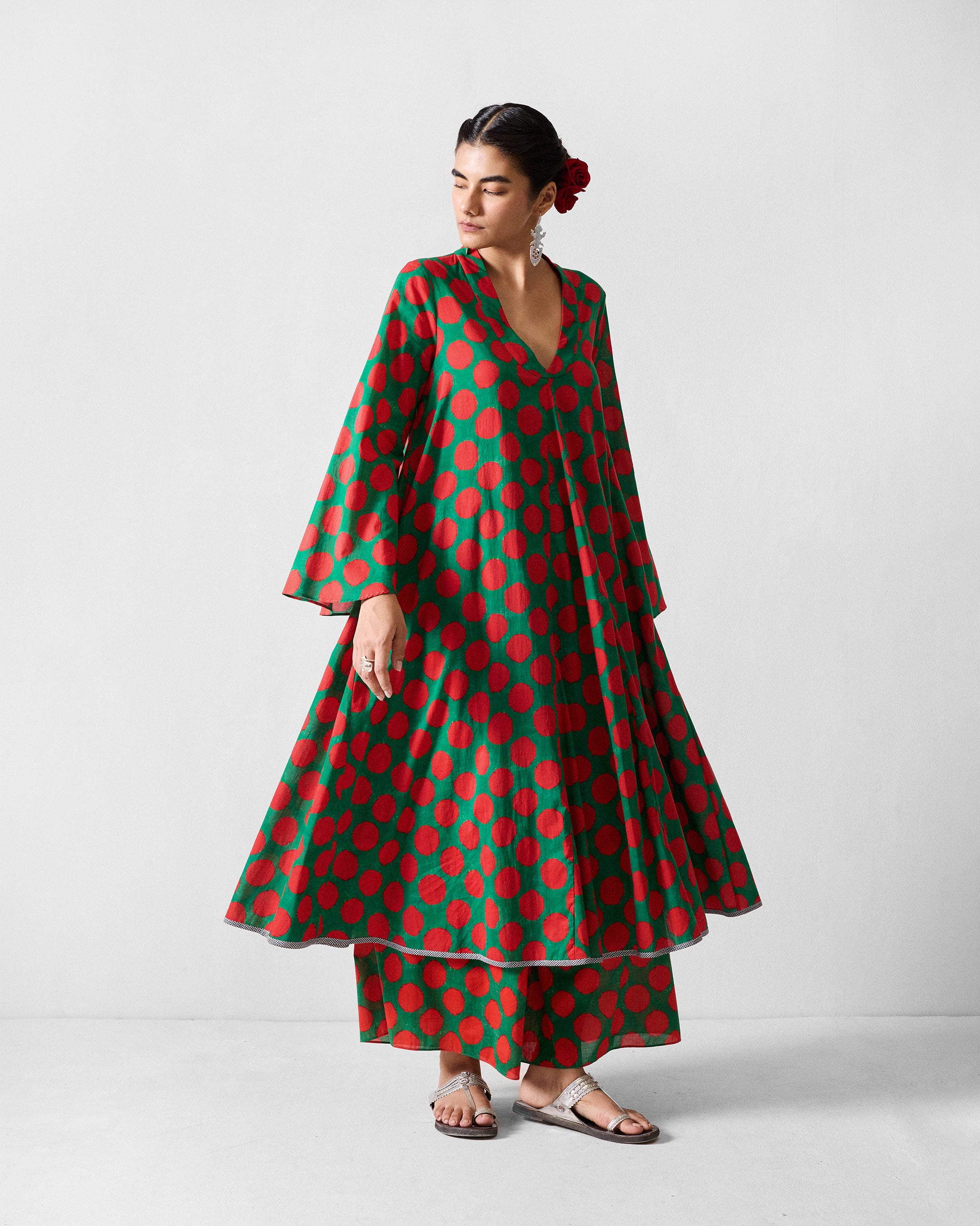 The Talas Kurta Set - Red & Green Printed
