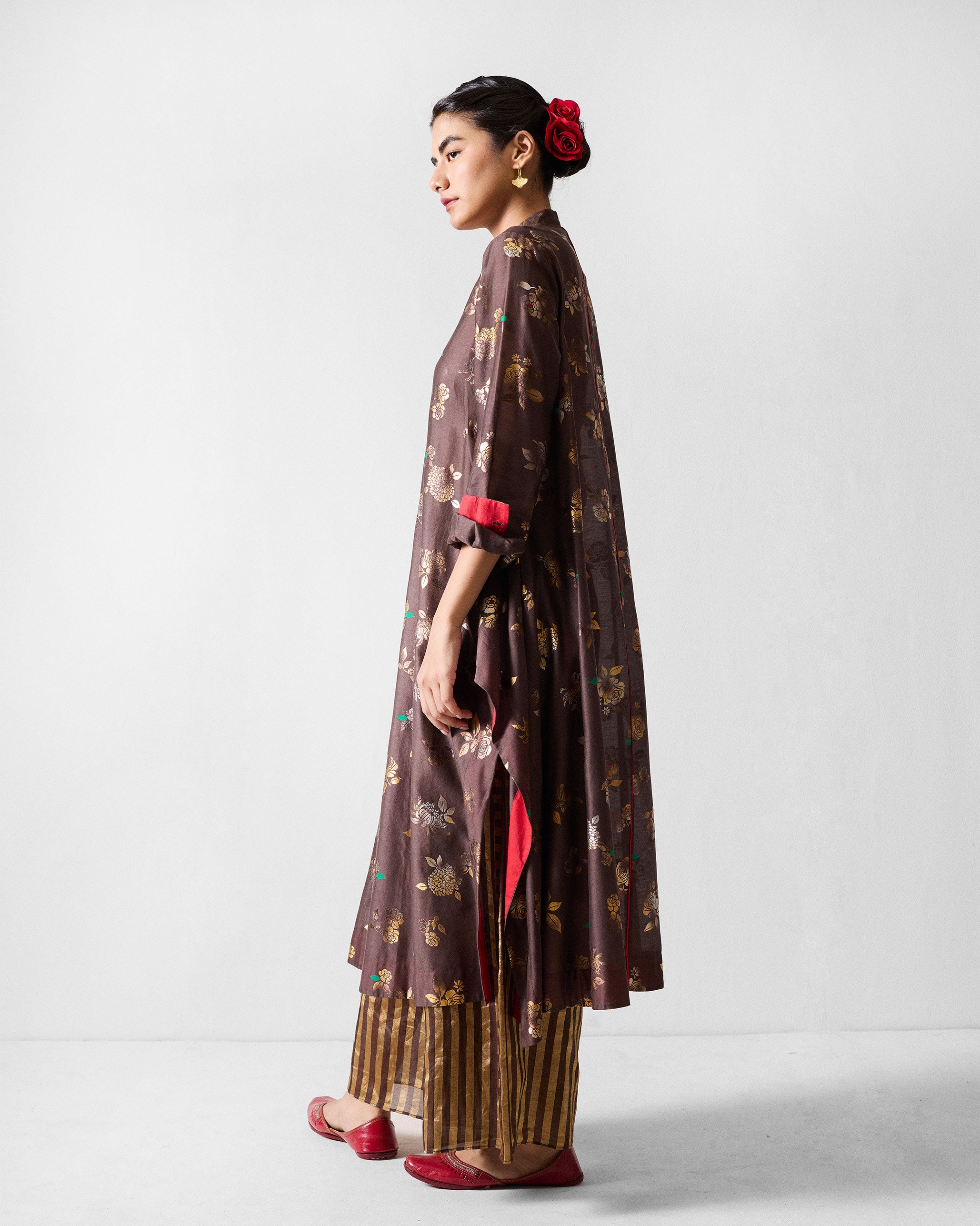 The Kovai Kurta Set - Chocolate Brown & Gold Print