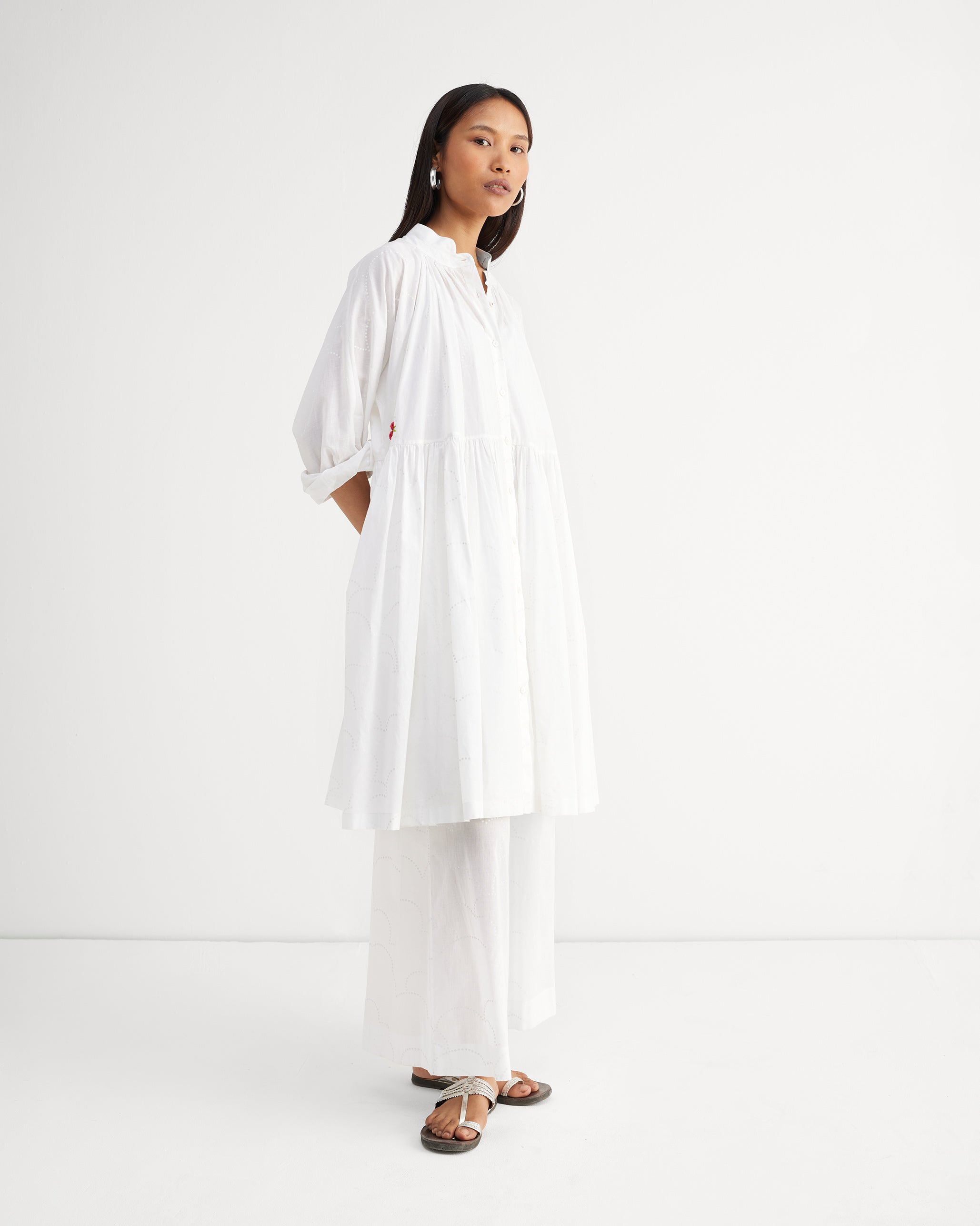 The Miya Button Front Dress Set - White Printed