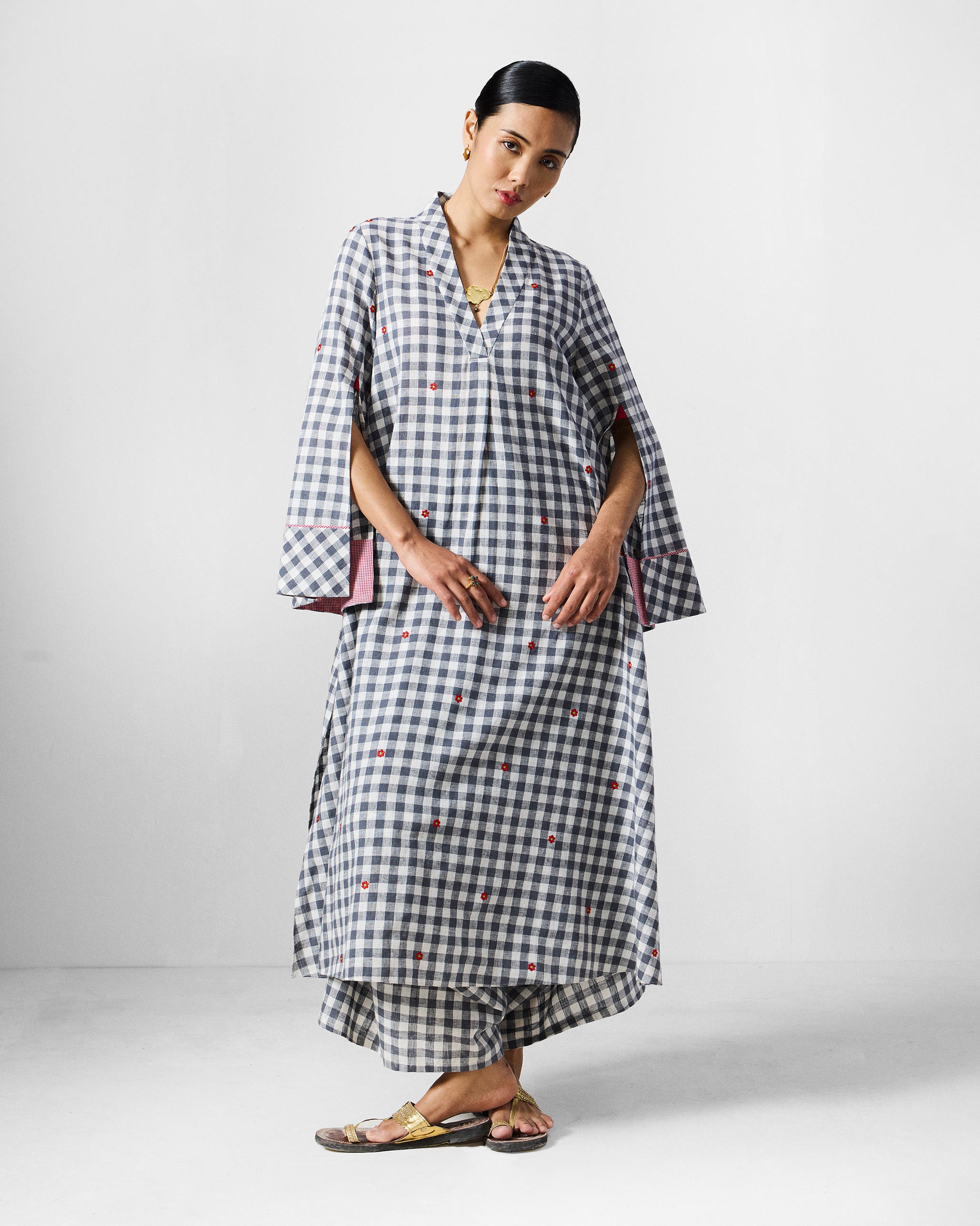 The Dhauli Kurta Set - Grey & White Checks