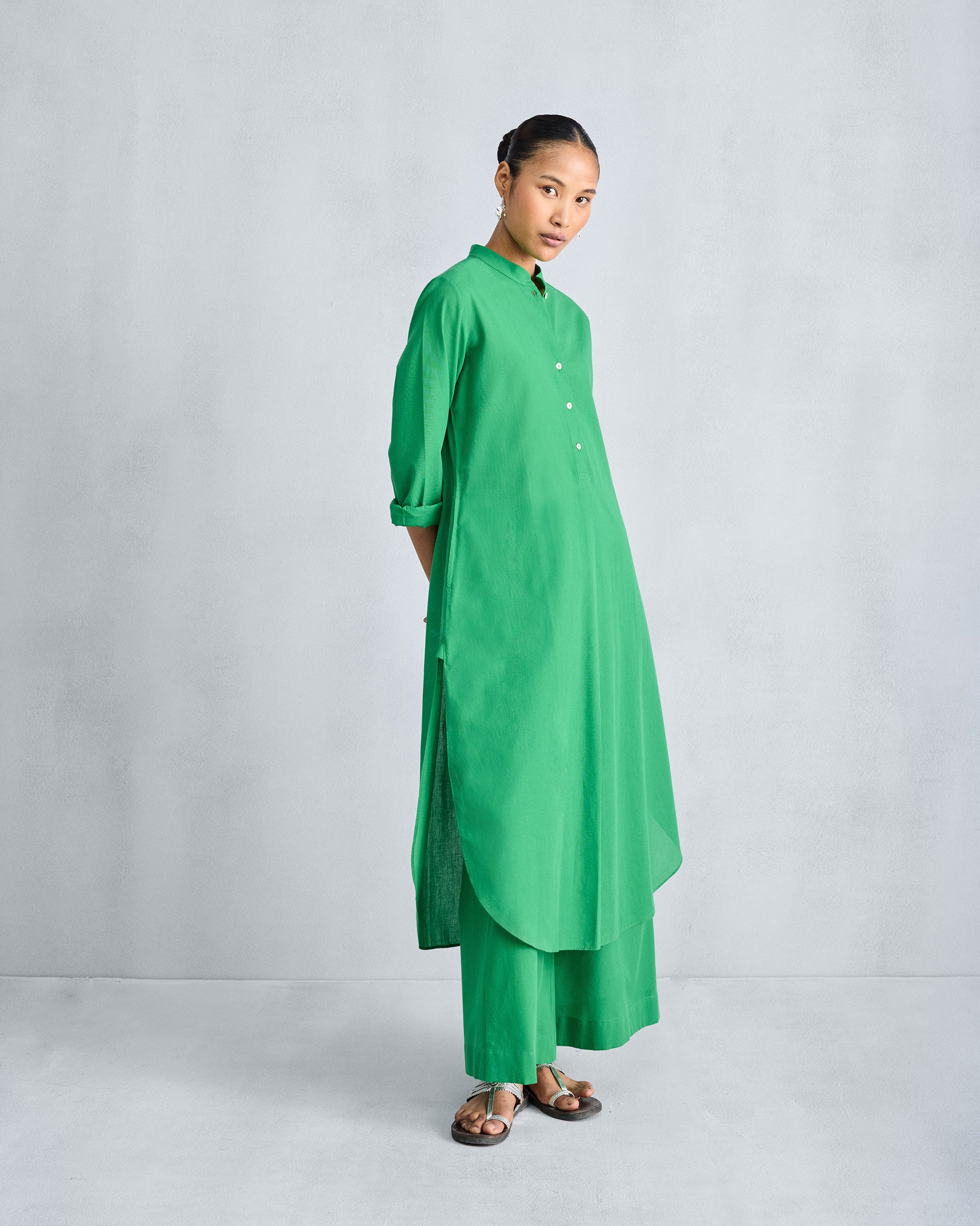 The Basic Long Length Kurta Set - Green