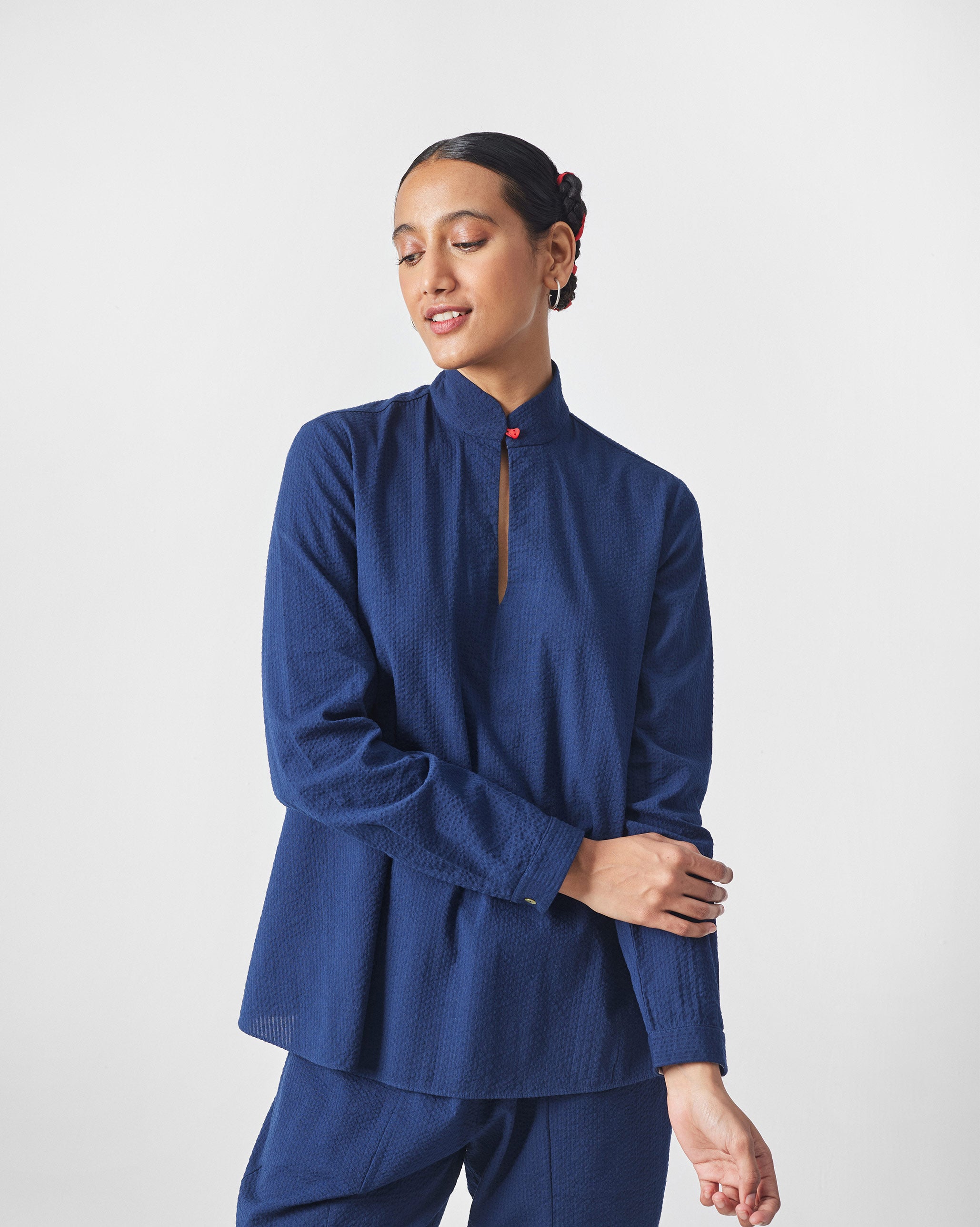 The Mizu Gusset Top Set - Navy Seersucker