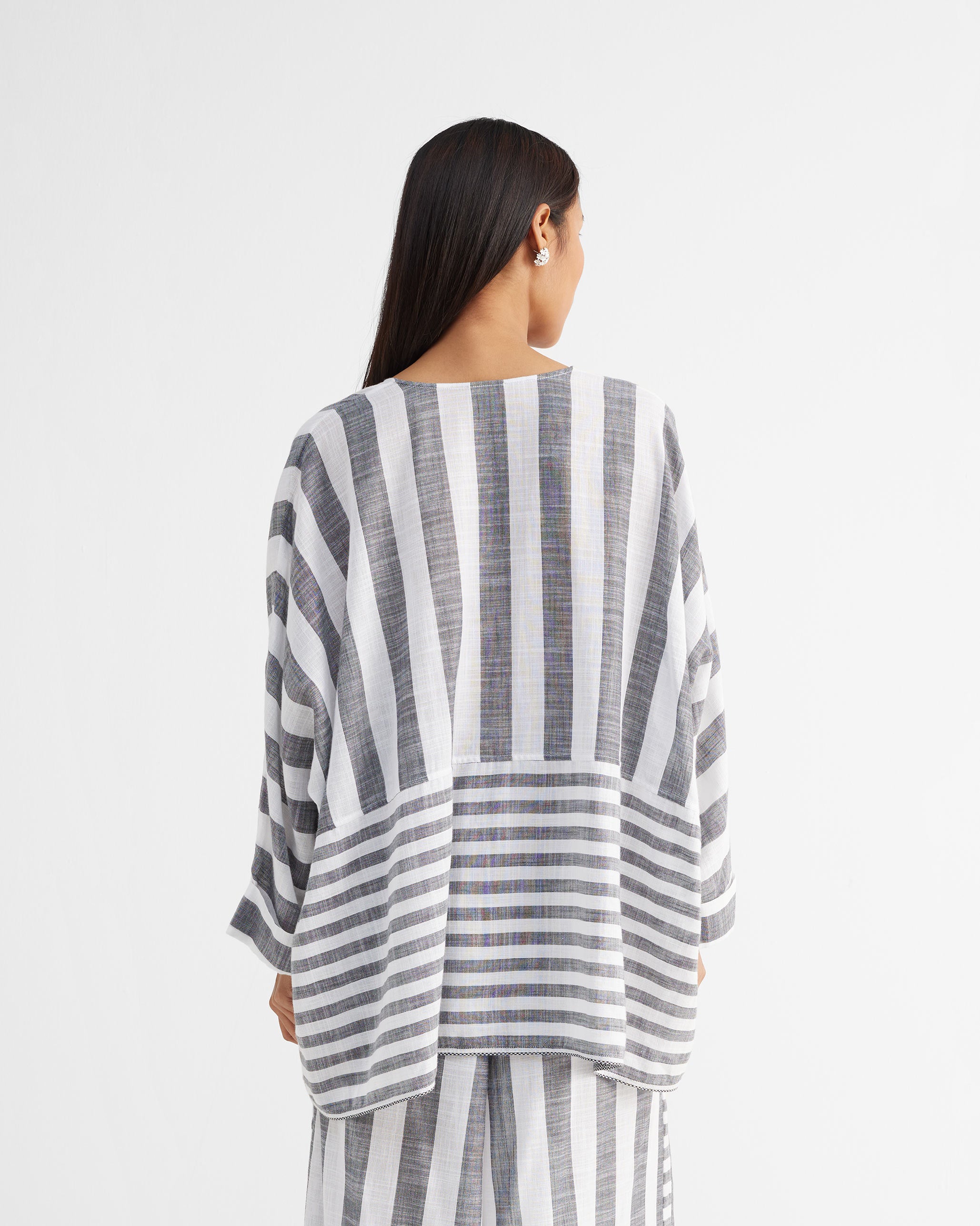 The Victory Top Set - Charcoal & White Stripes