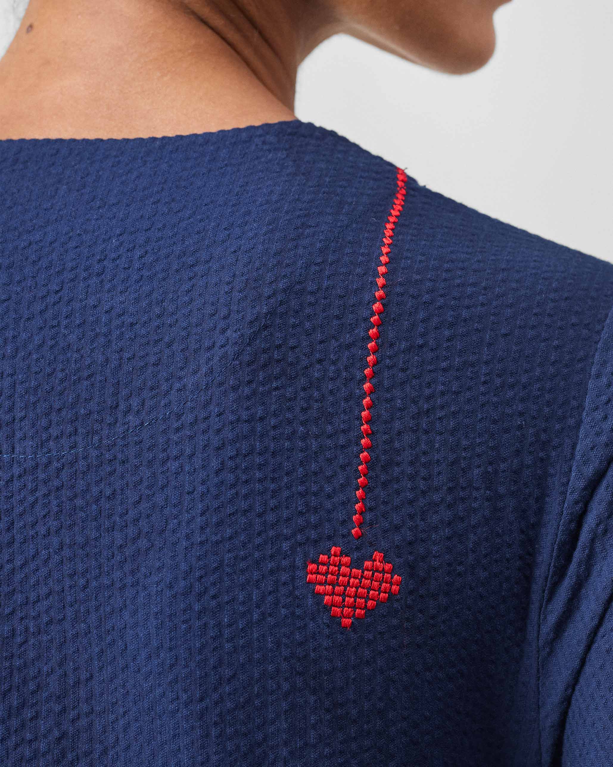 The Bell Sleeves Kurta Set - Navy Seersucker