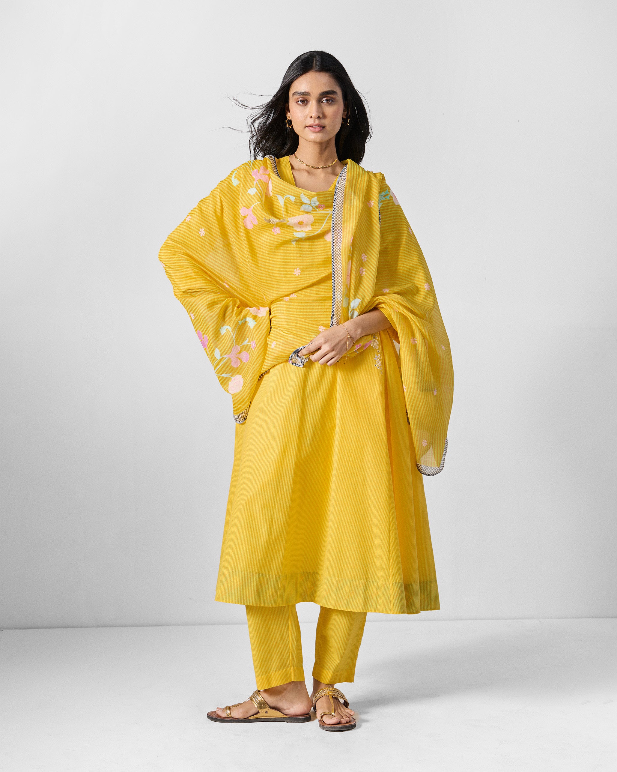 The Lama Smocked Kurta Set - Yellow Stripes