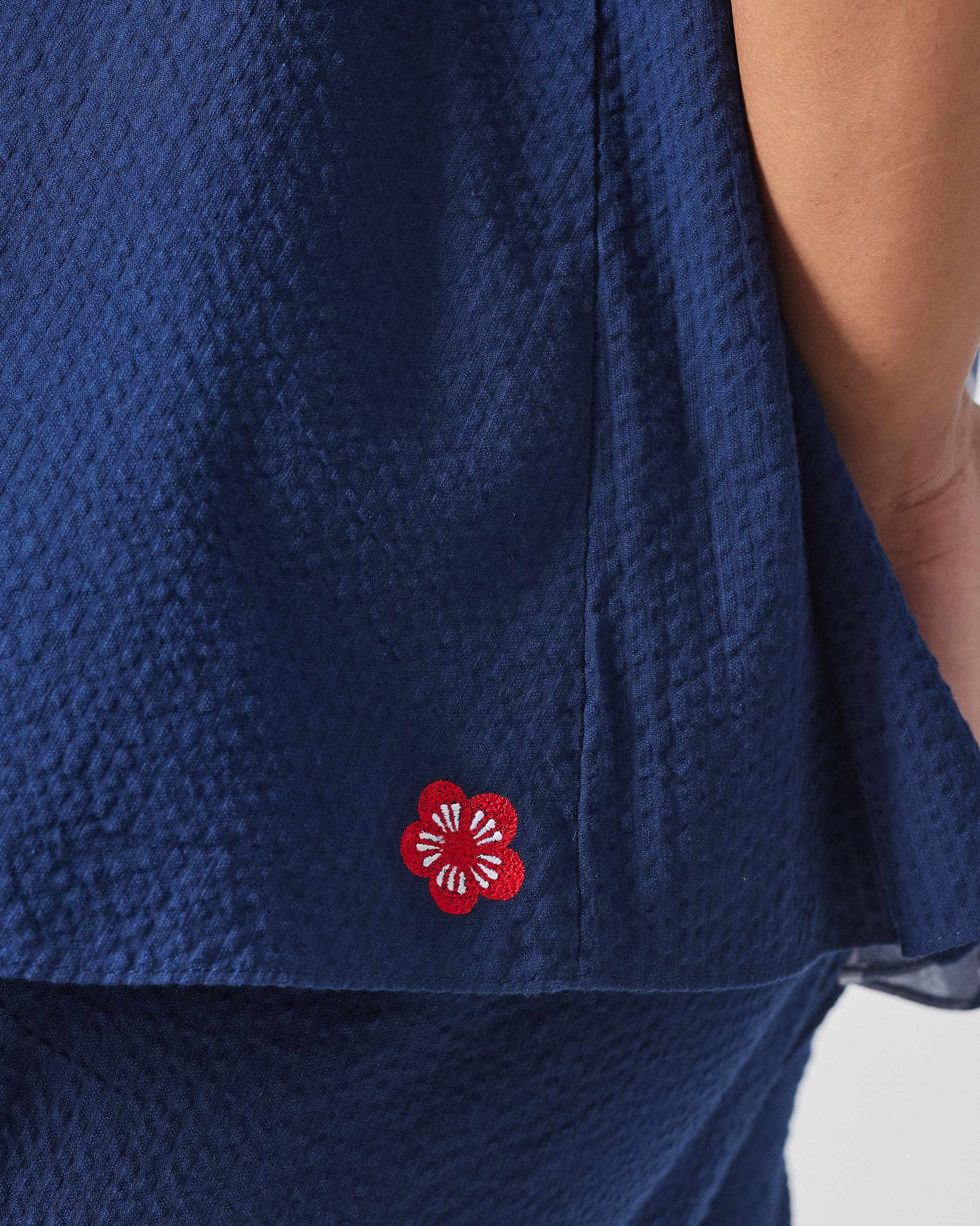 The Mizu Gusset Top Set - Navy Seersucker