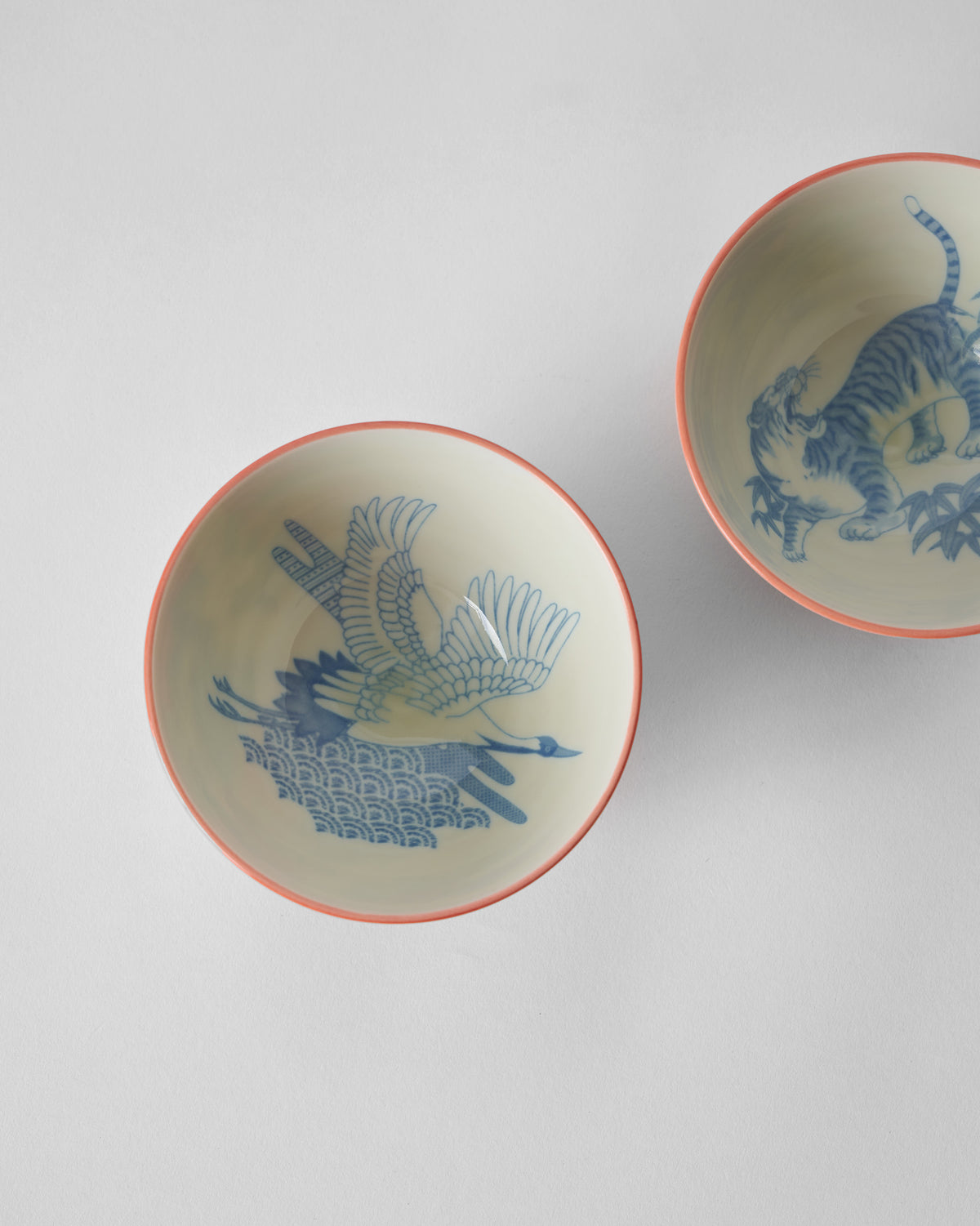 Crane & tiger bowl S/2 - Red