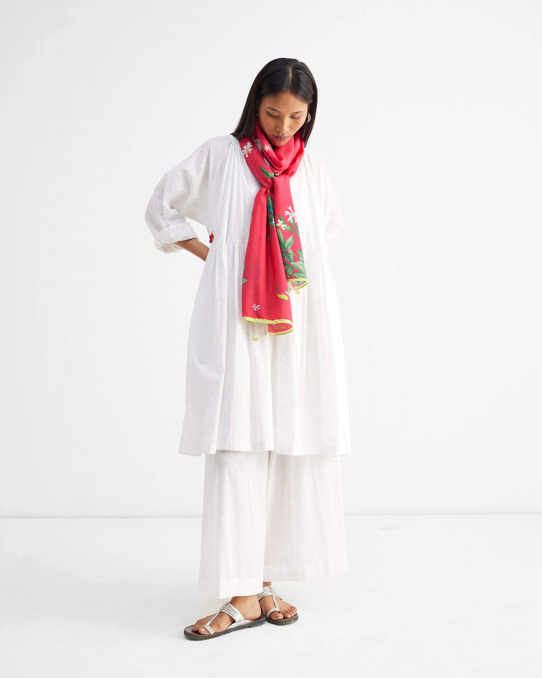 The Miya Button Front Dress Set - White Printed