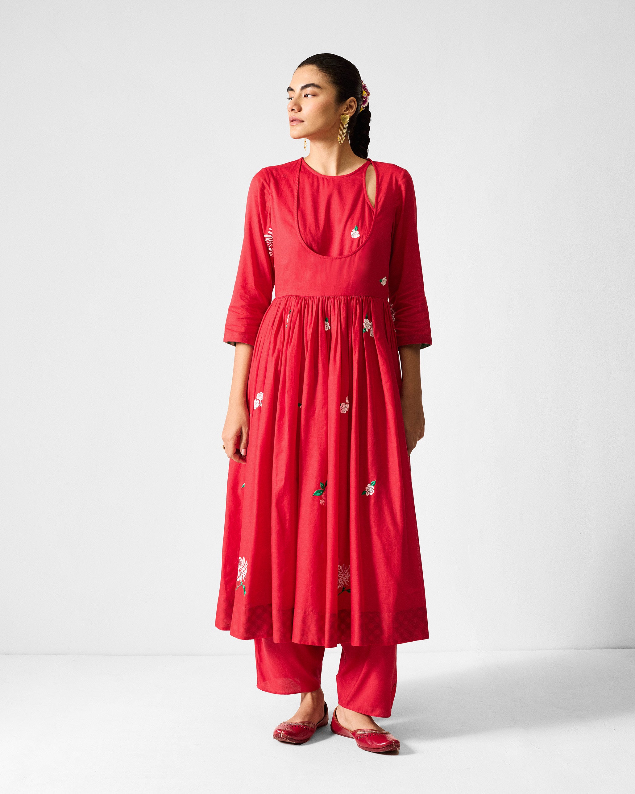 The Fit & Flare Angrakha Set - Red & Ivory Embroidered